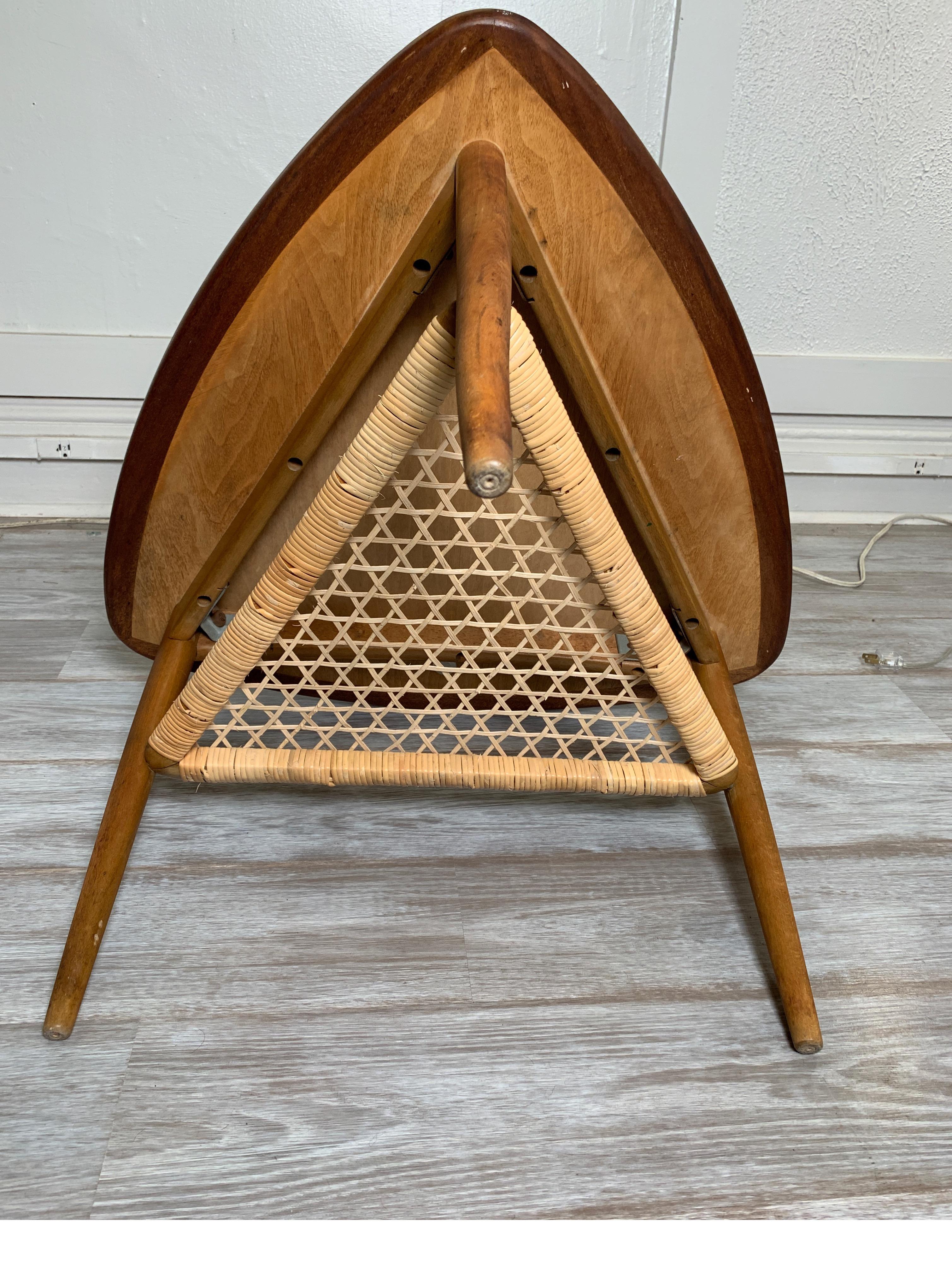 Rattan Triangular Danish Two-Tiered Side Table for Selig