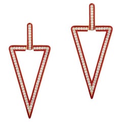 Dreieckige Diamant-Ohrringe aus 18 Karat Gold mit roter Emaille