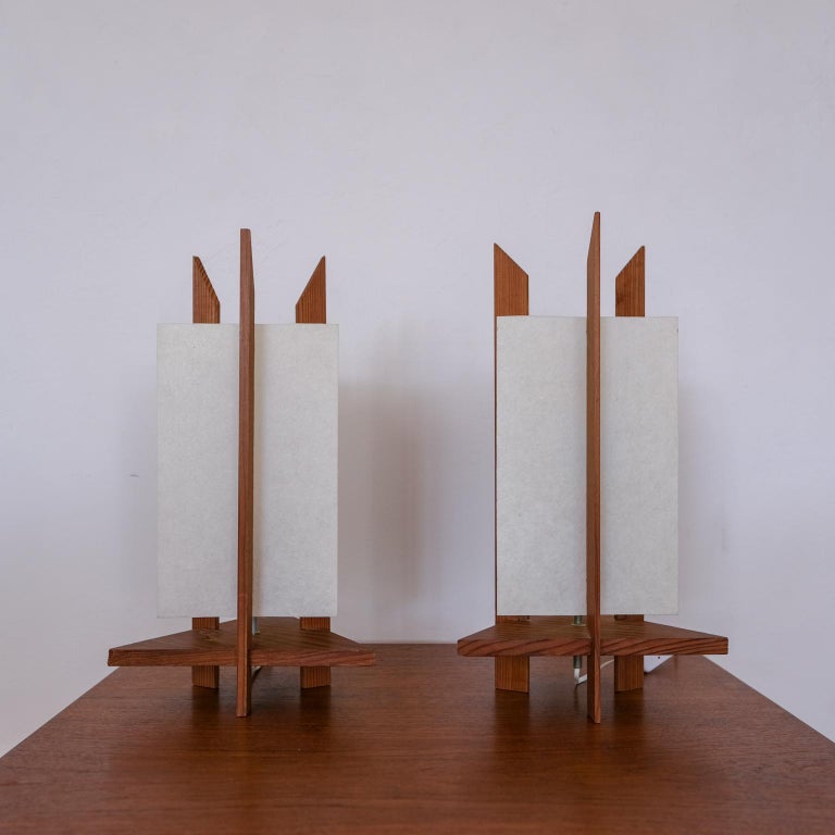 Triangular Fiberglass And Wood Lamps 1960s