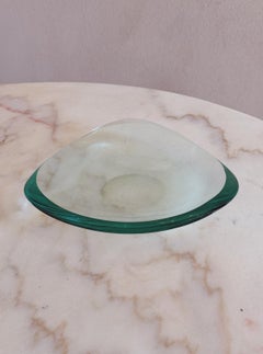 Triangular Fontana Arte Bowl, Turquoise Blown Glass, Italy, Circa 1970