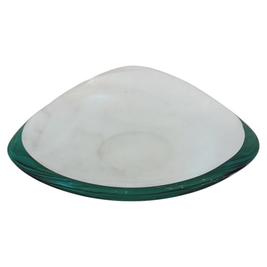Triangular Fontana Arte Bowl, Turquoise Blown Glass, Italy, Circa 1970 For Sale