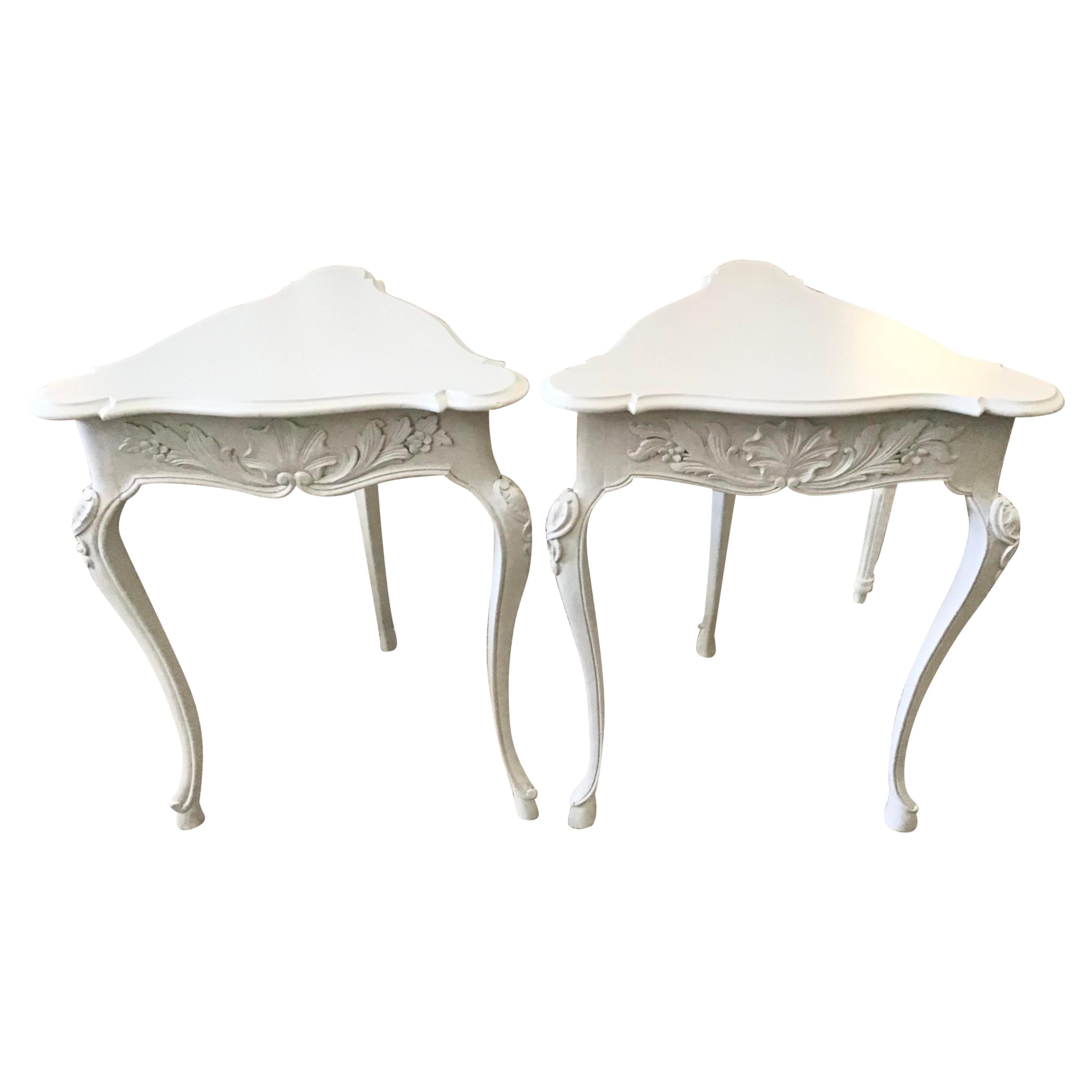 Triangular French Louis XV Side Tables, a Pair For Sale