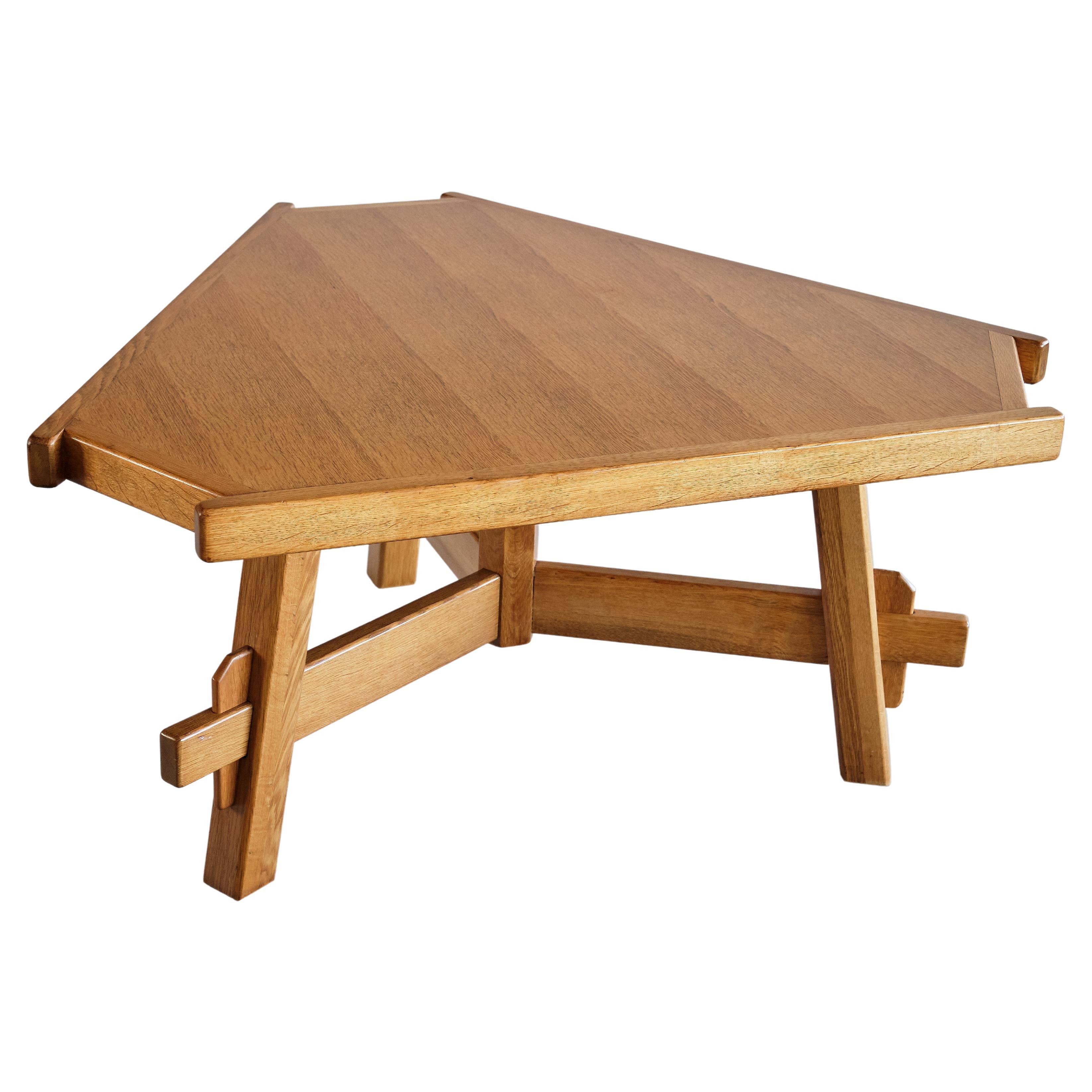 Triangular French Modern Dining Table in Solid Oak Wood, France, 1960s For Sale
