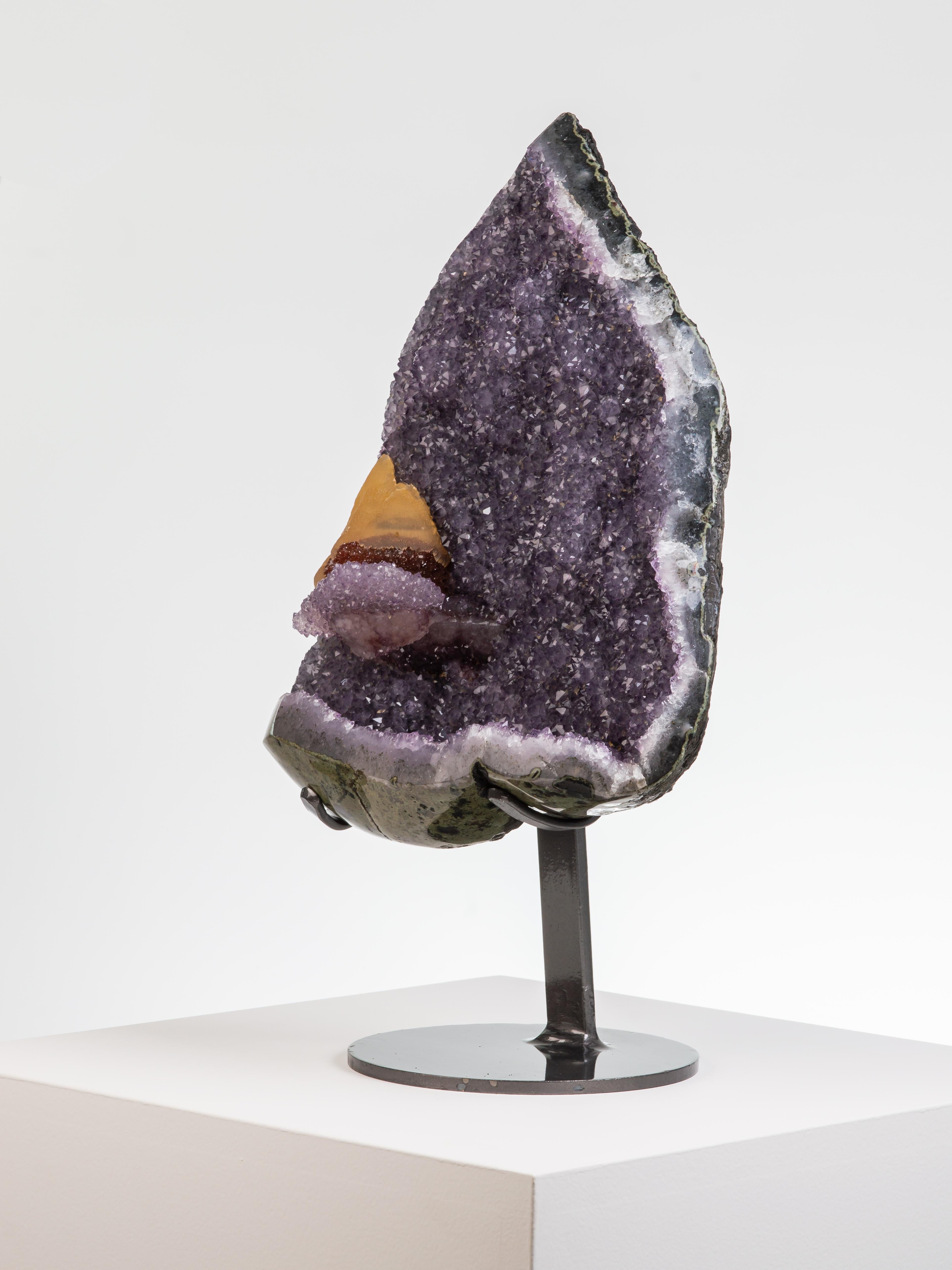 18th Century and Earlier Triangular Geode Section with Perched Calcite For Sale