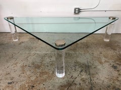 Triangular Glass and Lucite Coffee or Cocktail Table by Leon Rosen for Pace