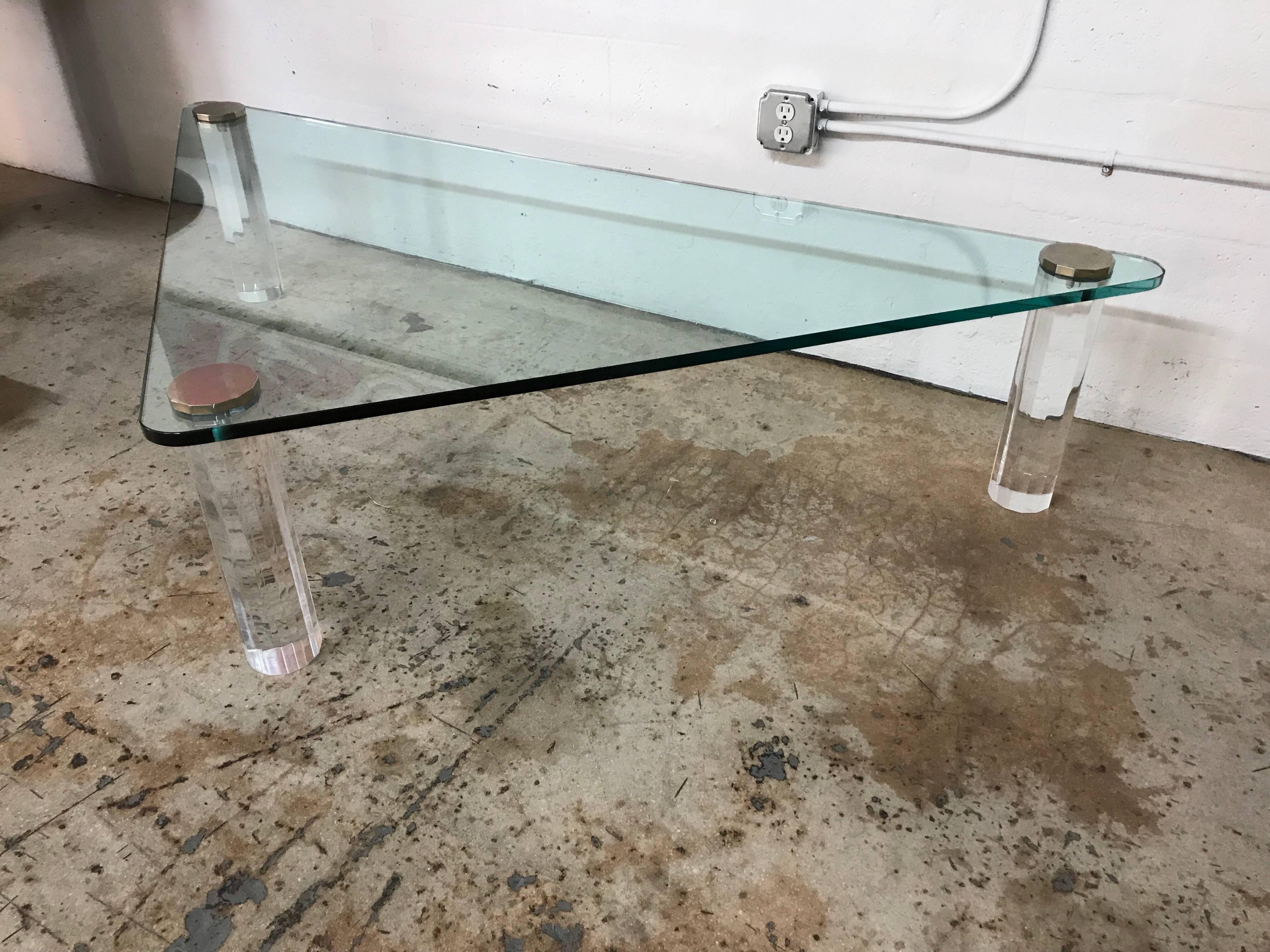American Triangular Glass and Lucite Coffee or Cocktail Table by Leon Rosen for Pace