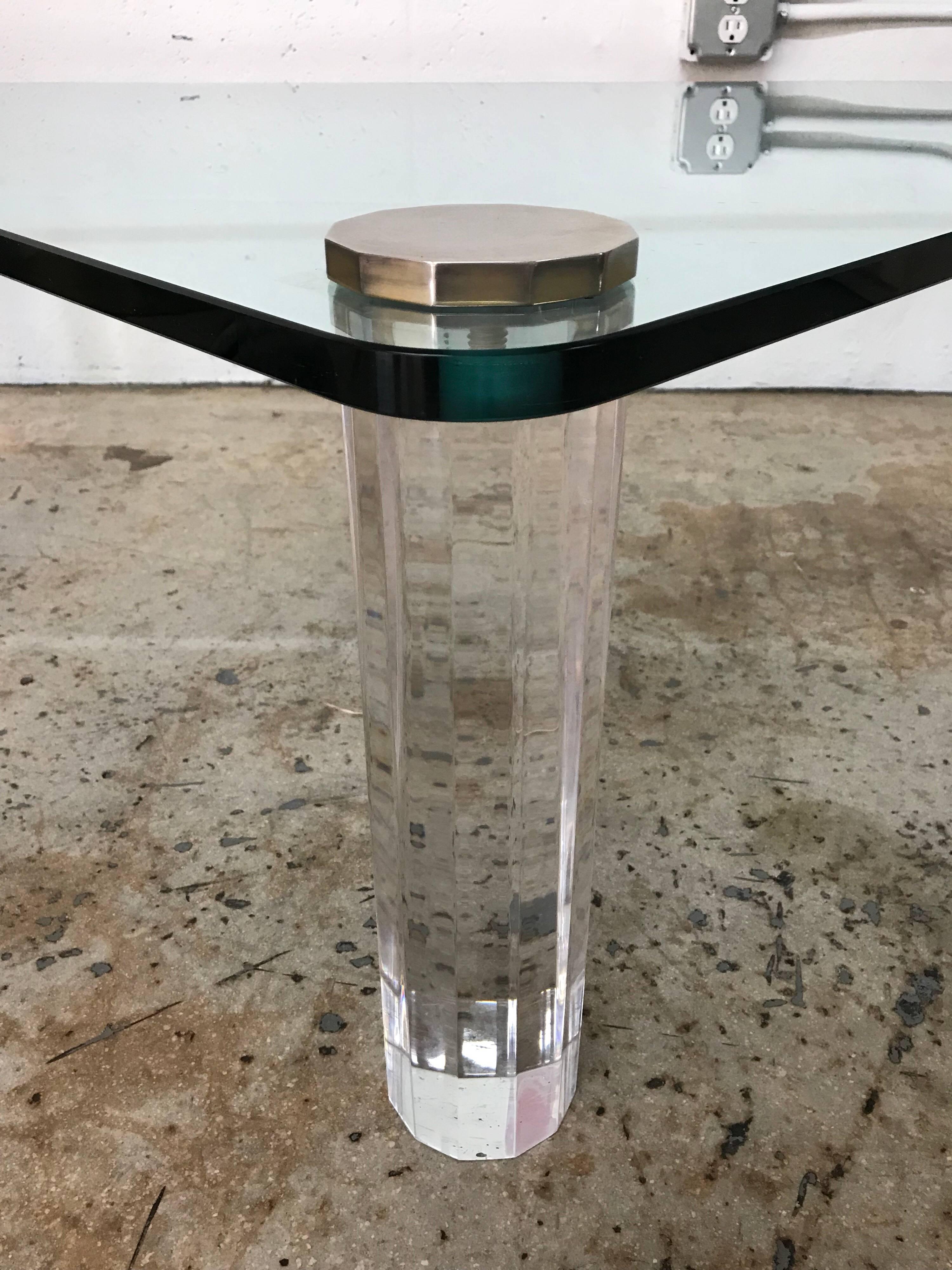 Triangular Glass And Lucite Coffee Or Cocktail Table By Leon Triangular Glass And Lucite Coffee Or Cocktail Table By Leon