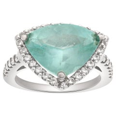 Bague aigue-marine verte triangulaire ''plus de 3 carats'' et diamants sertie en blanc 18k