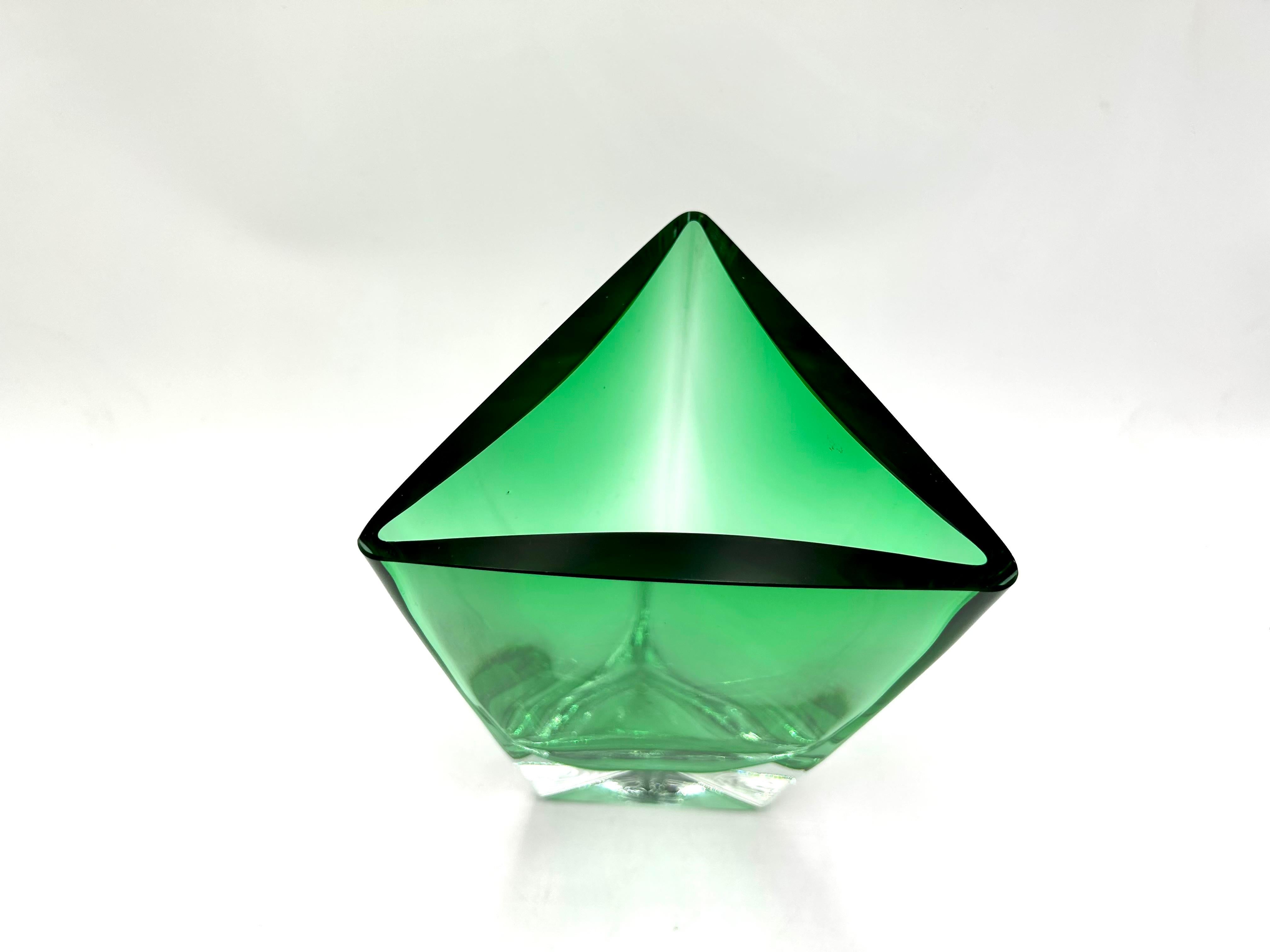 Polish Triangular Green Vase, Glassworks Krosno, Poland