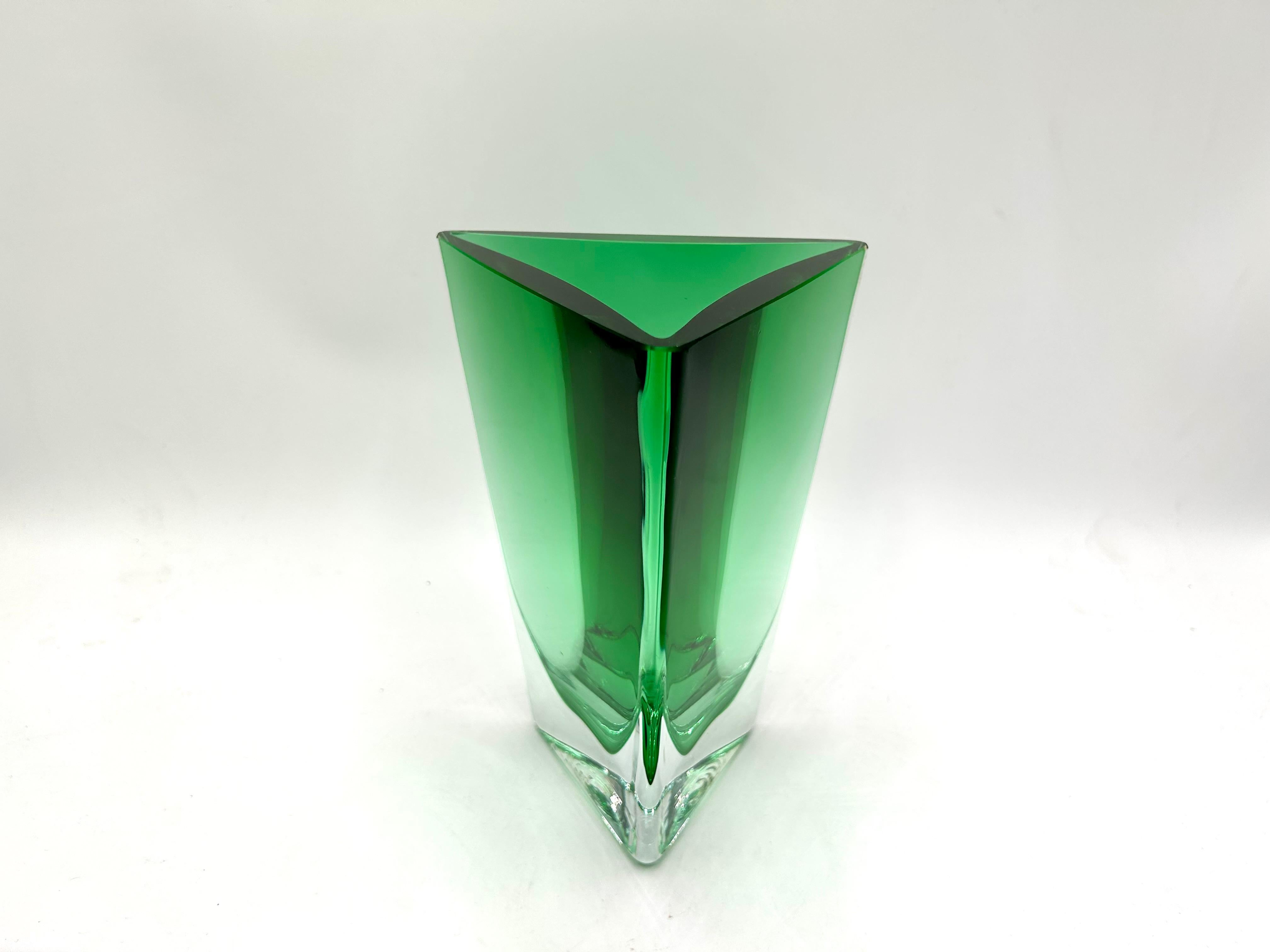 Late 20th Century Triangular Green Vase, Glassworks Krosno, Poland