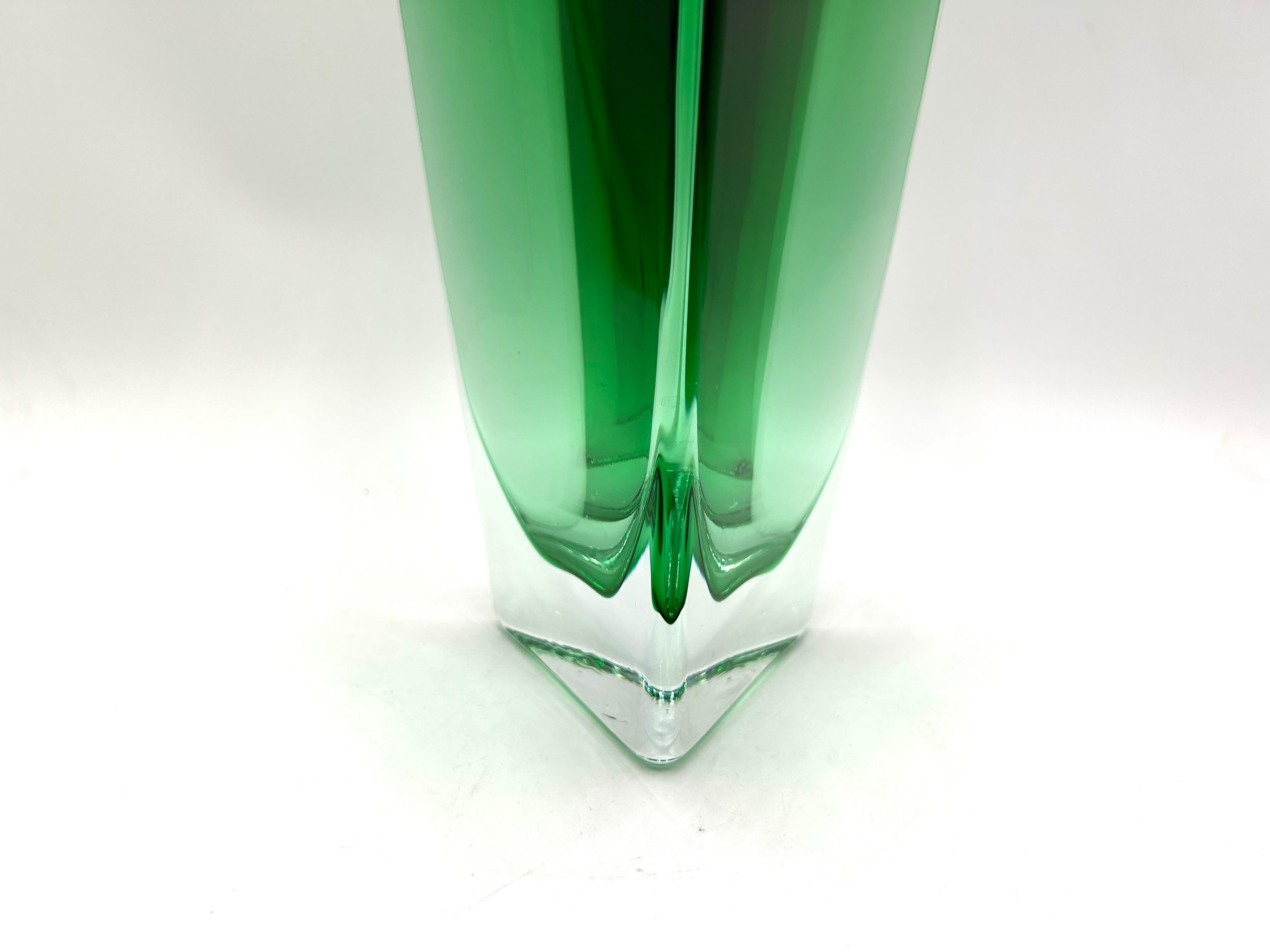 Triangular Green Vase, Glassworks Krosno, Poland 1