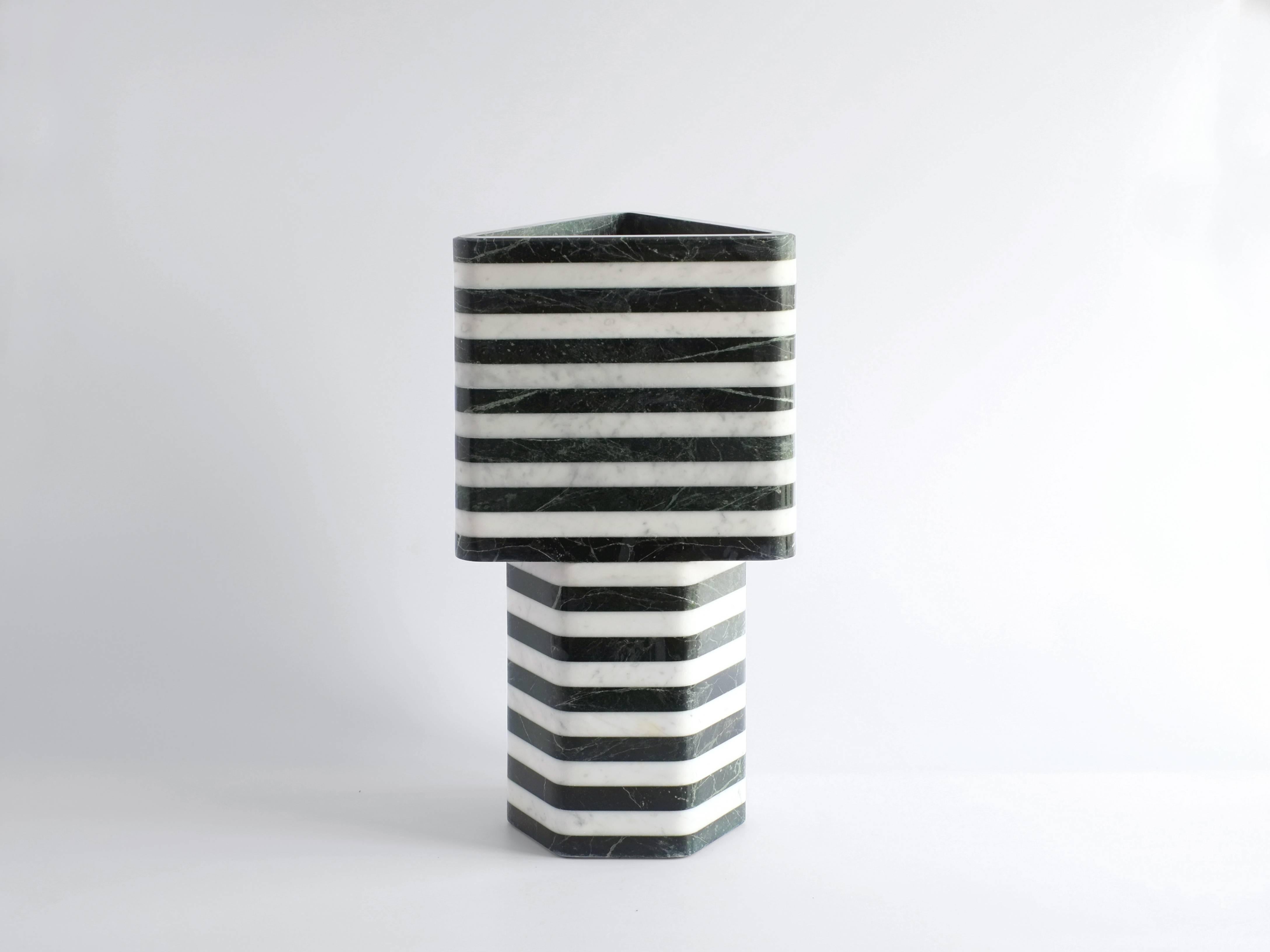 Triangular-Hexagonal Stacked Stone Vessel in Marble by Fort Standard, in Stock 1