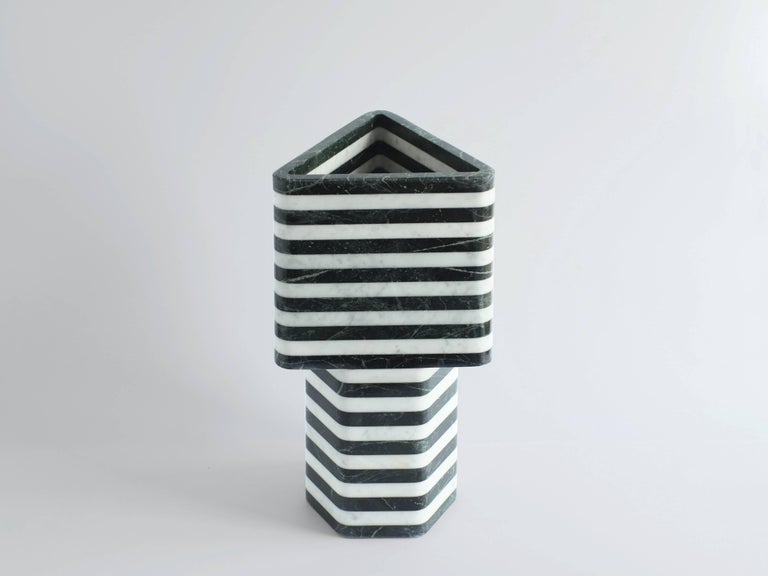 Triangular-Hexagonal Stacked Stone Vessel in Marble by Fort Standard, in Stock 2