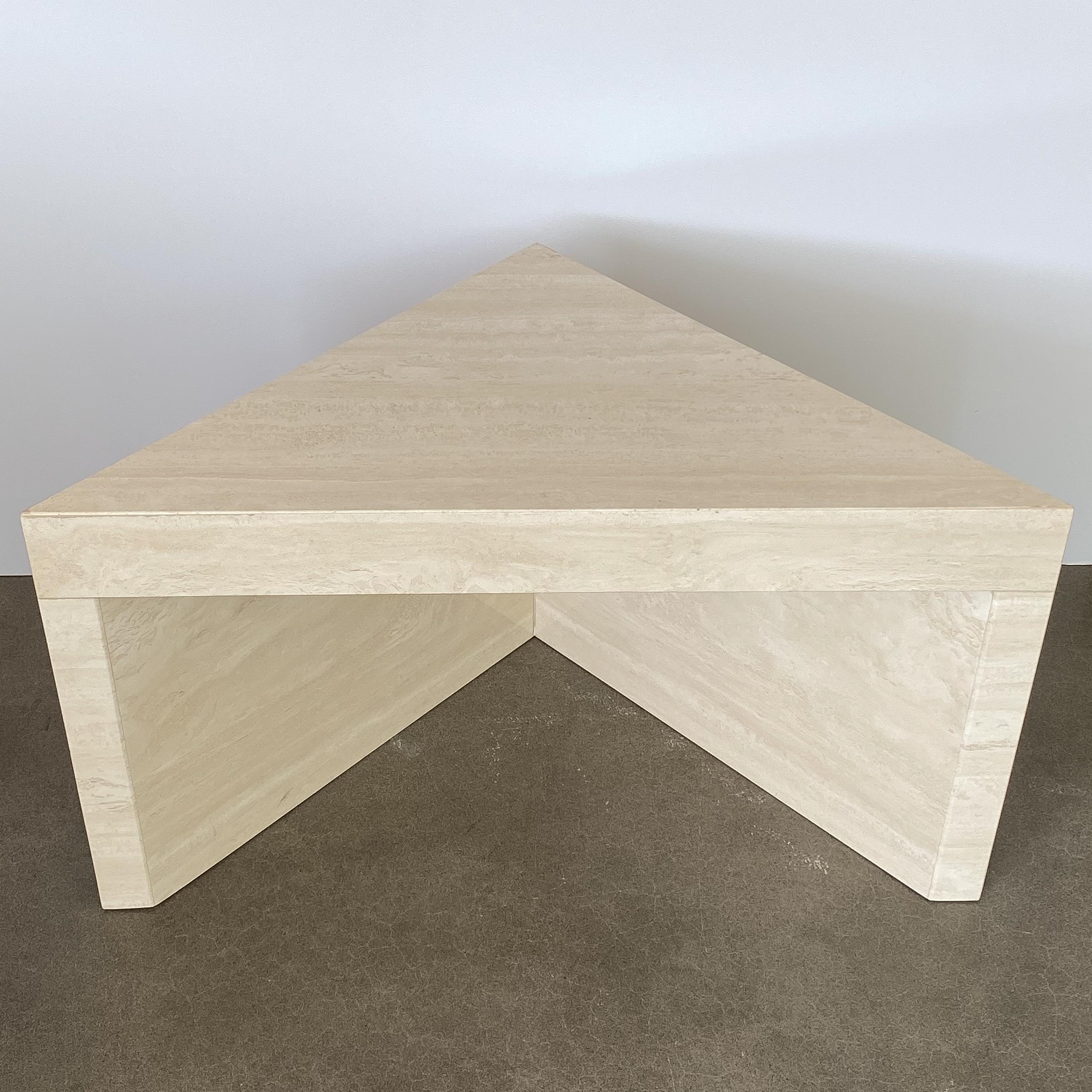 Triangular Italian Travertine End or Side Table 3