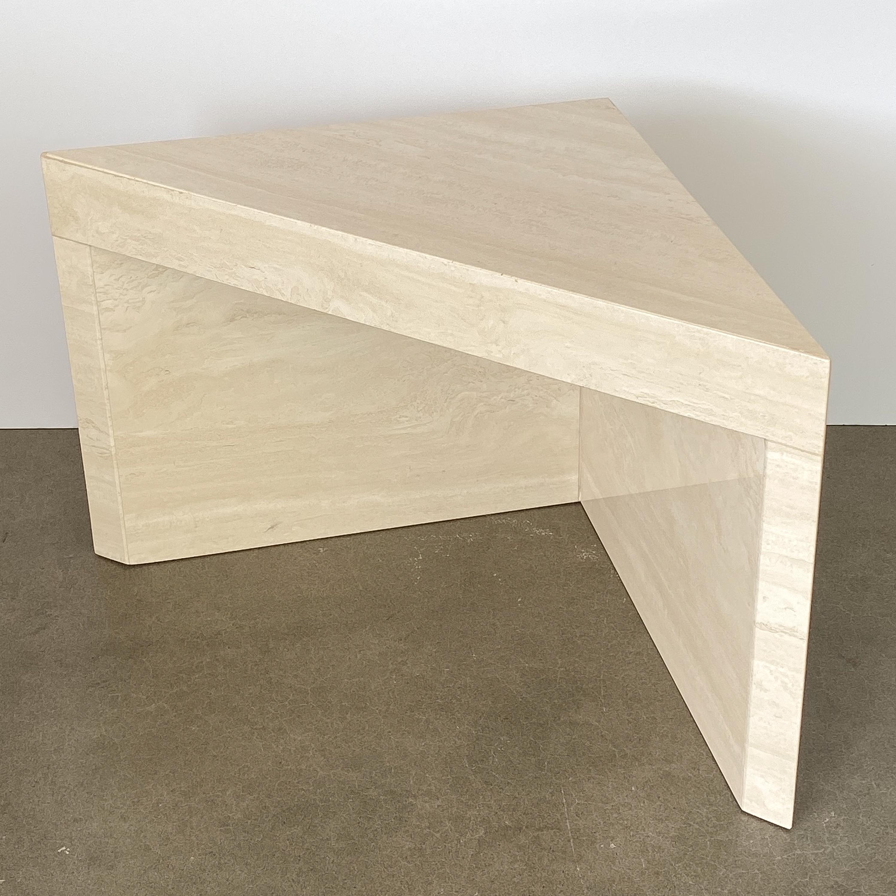 Mid-Century Modern Triangular Italian Travertine End or Side Table