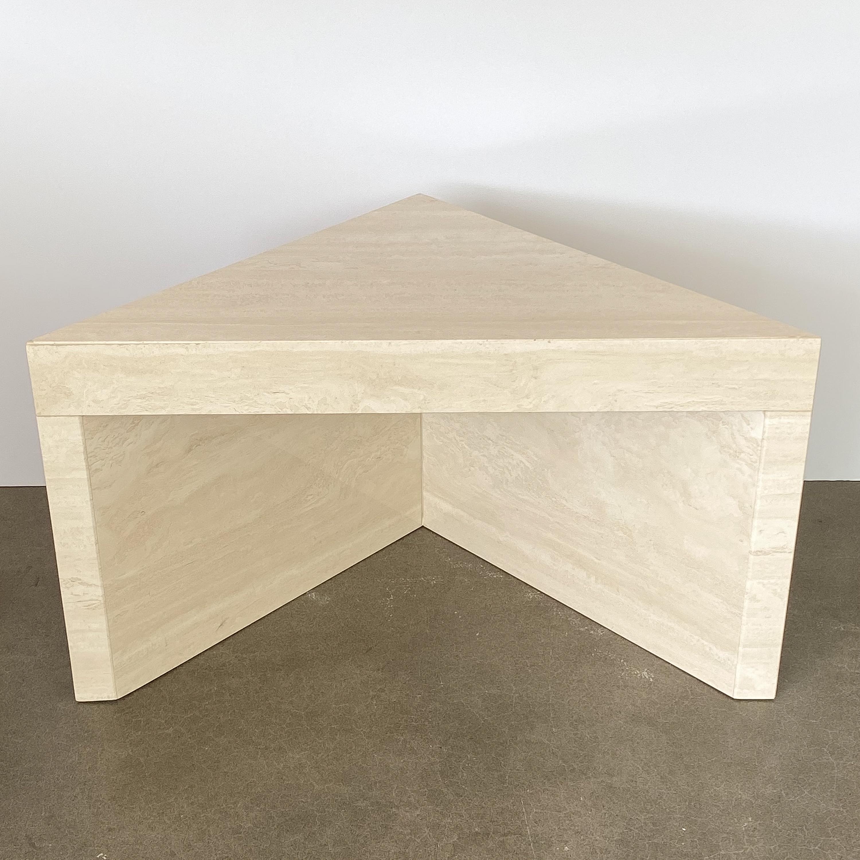 Triangular Italian Travertine End or Side Table 2