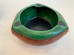 Triangular Leather and Ceramic Ashtray