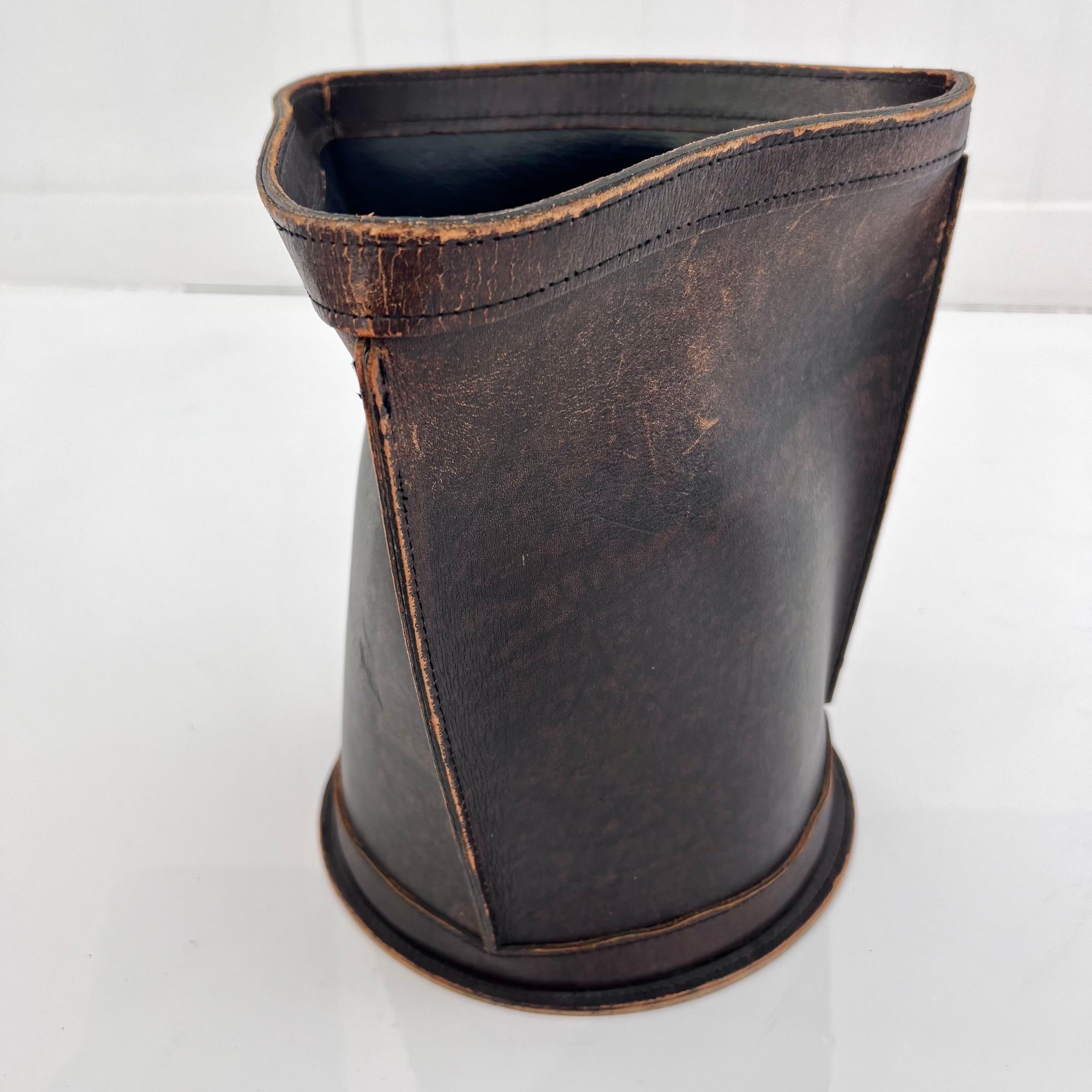 Triangular Leather Waste Basket, 1960s France 10