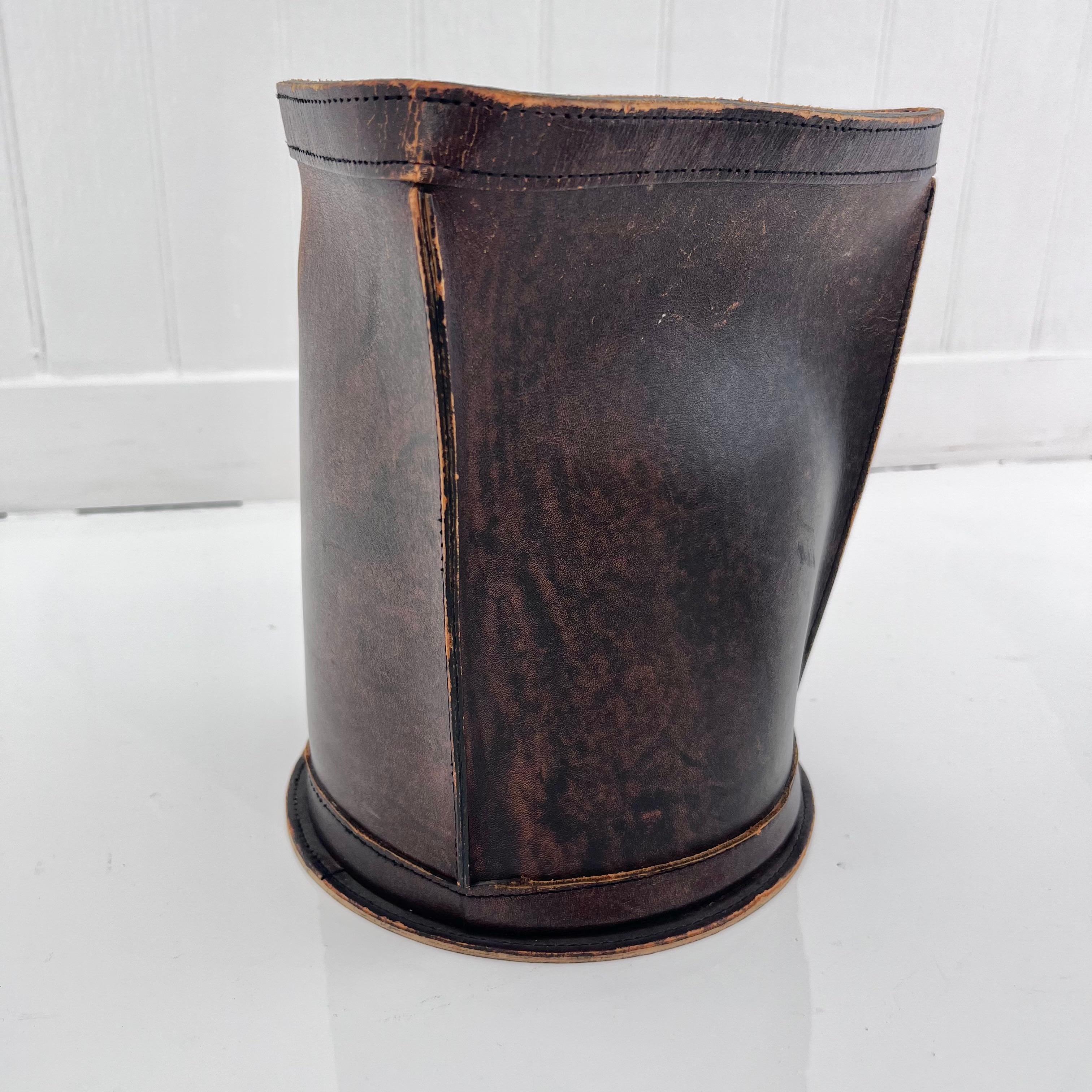 Triangular Leather Waste Basket, 1960s France 1