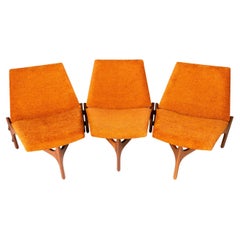 Triangular Low Profile Chairs / Bench in Walnut by Brown Saltman, USA, C. 1950s