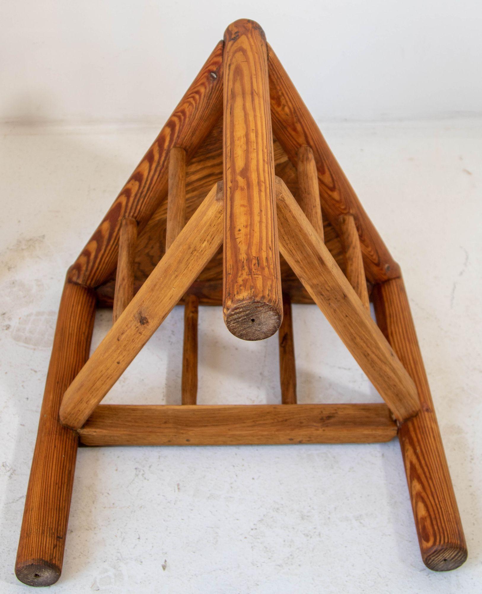 Hand-Carved Swedish Monk Chair and Triangular Side Table Sweden 1960's For Sale