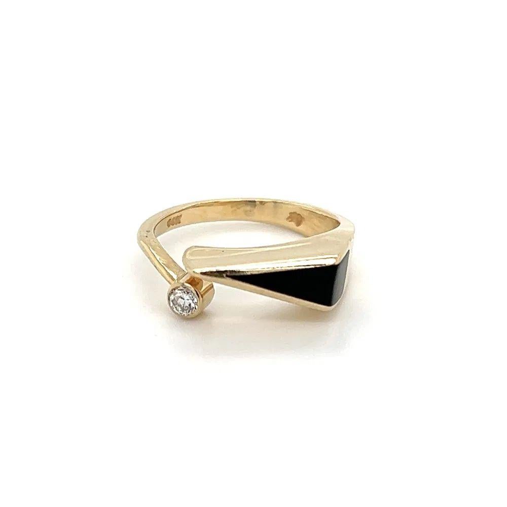 Taglio misto Anello a fascia triangolare con onice e diamanti in oro Vintage Moi et Toi Bypass in vendita