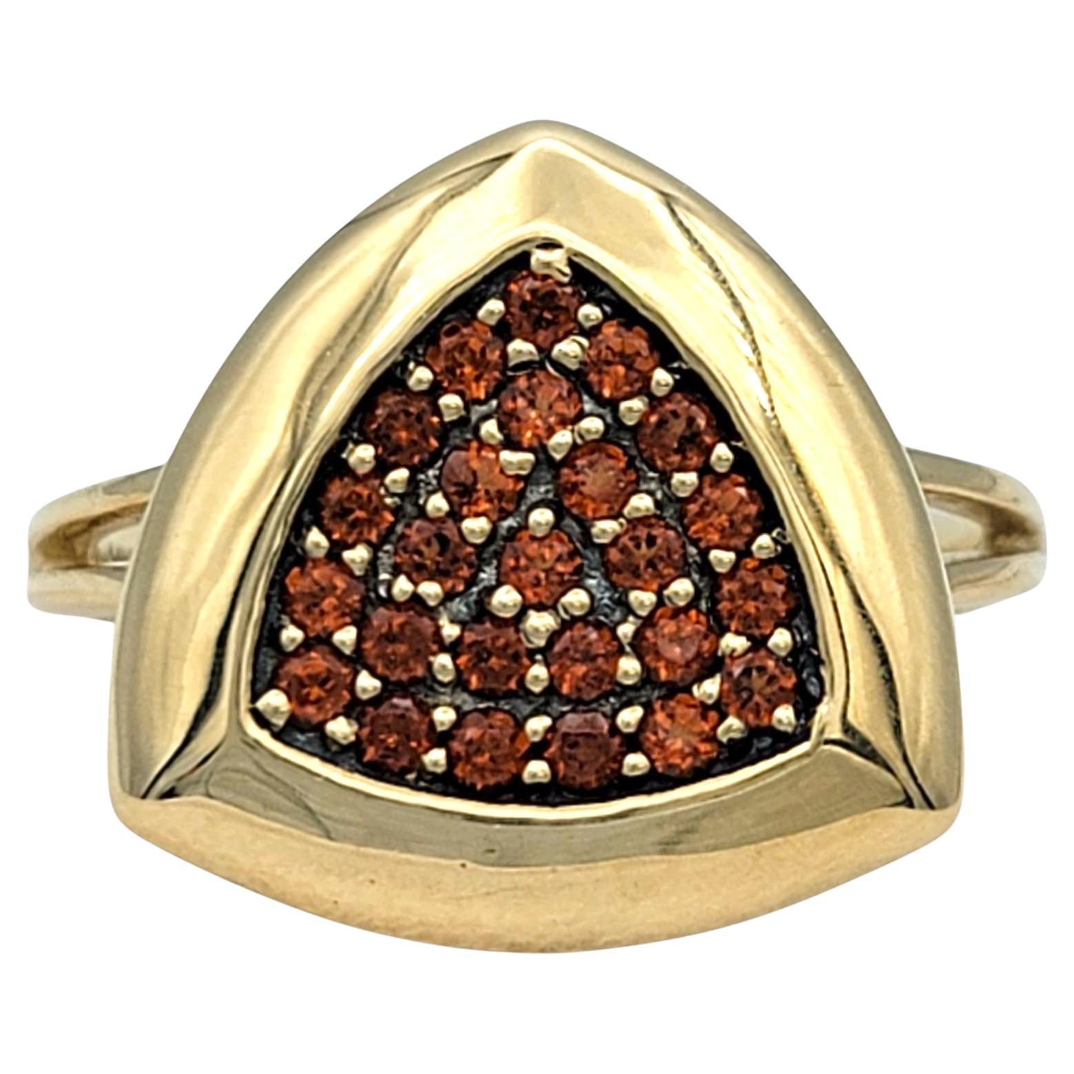 Triangular Pavé Garnet Cluster Split Shank Cocktail Ring in 14 Karat Yellow Gold