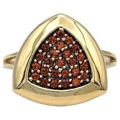Triangular Pavé Garnet Cluster Split Shank Cocktail Ring in 14 Karat Yellow Gold