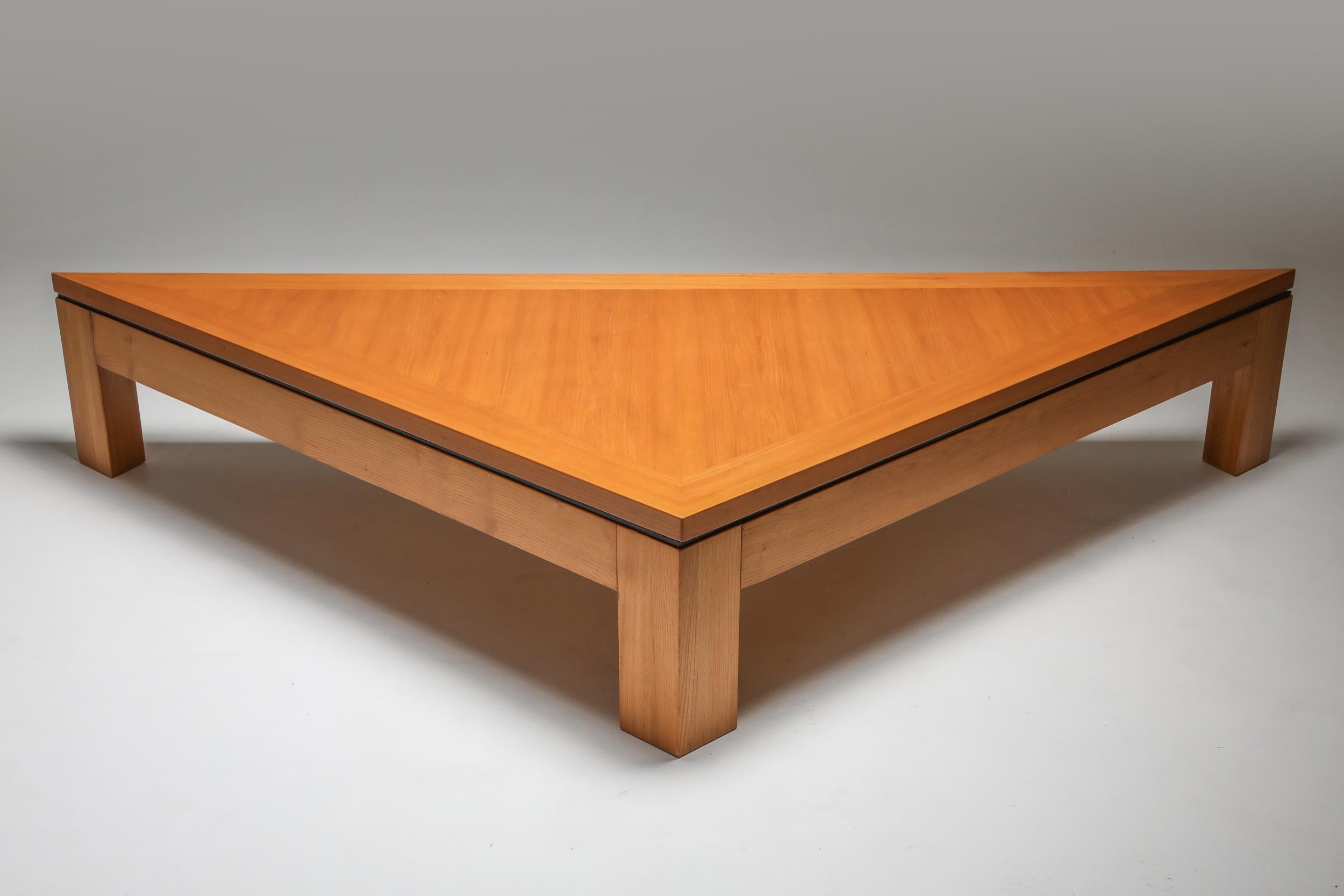 Triangular Postmodern Coffee Table in French Elm For Sale 1