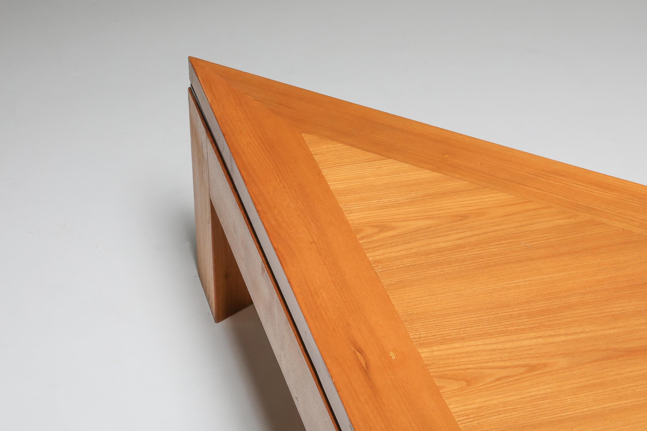 Triangular Postmodern Coffee Table in French Elm For Sale 3