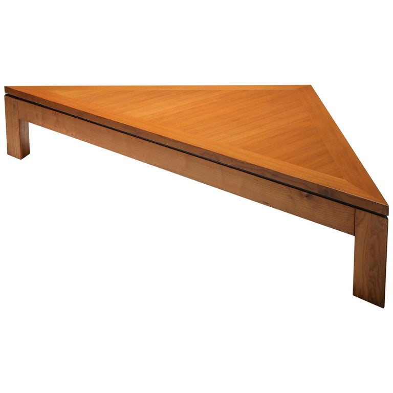 Triangular Postmodern Coffee Table in French Elm For Sale