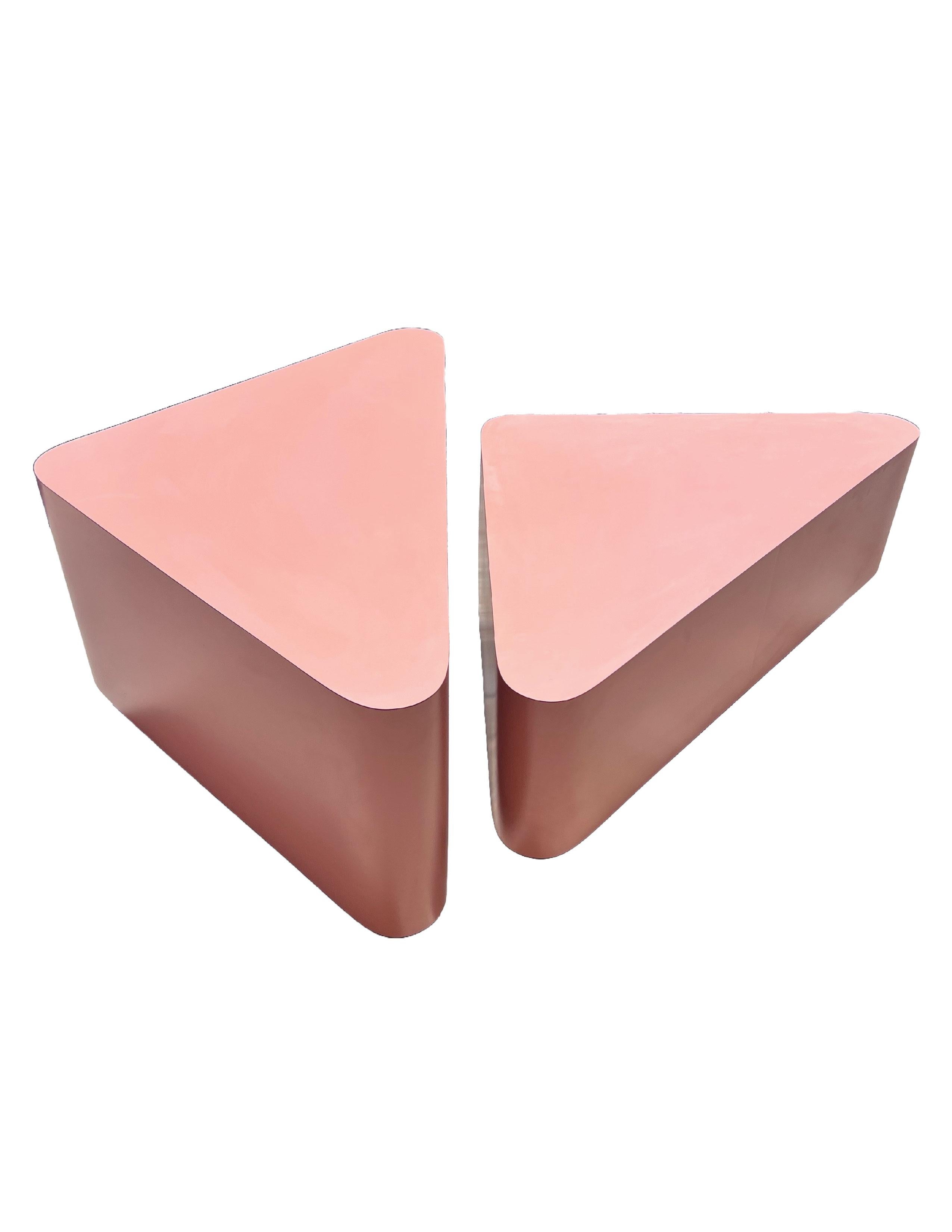 Post-Modern Triangular Postmodern Coffee Table or Side Tables, Mauve or Pink Laminate, Large