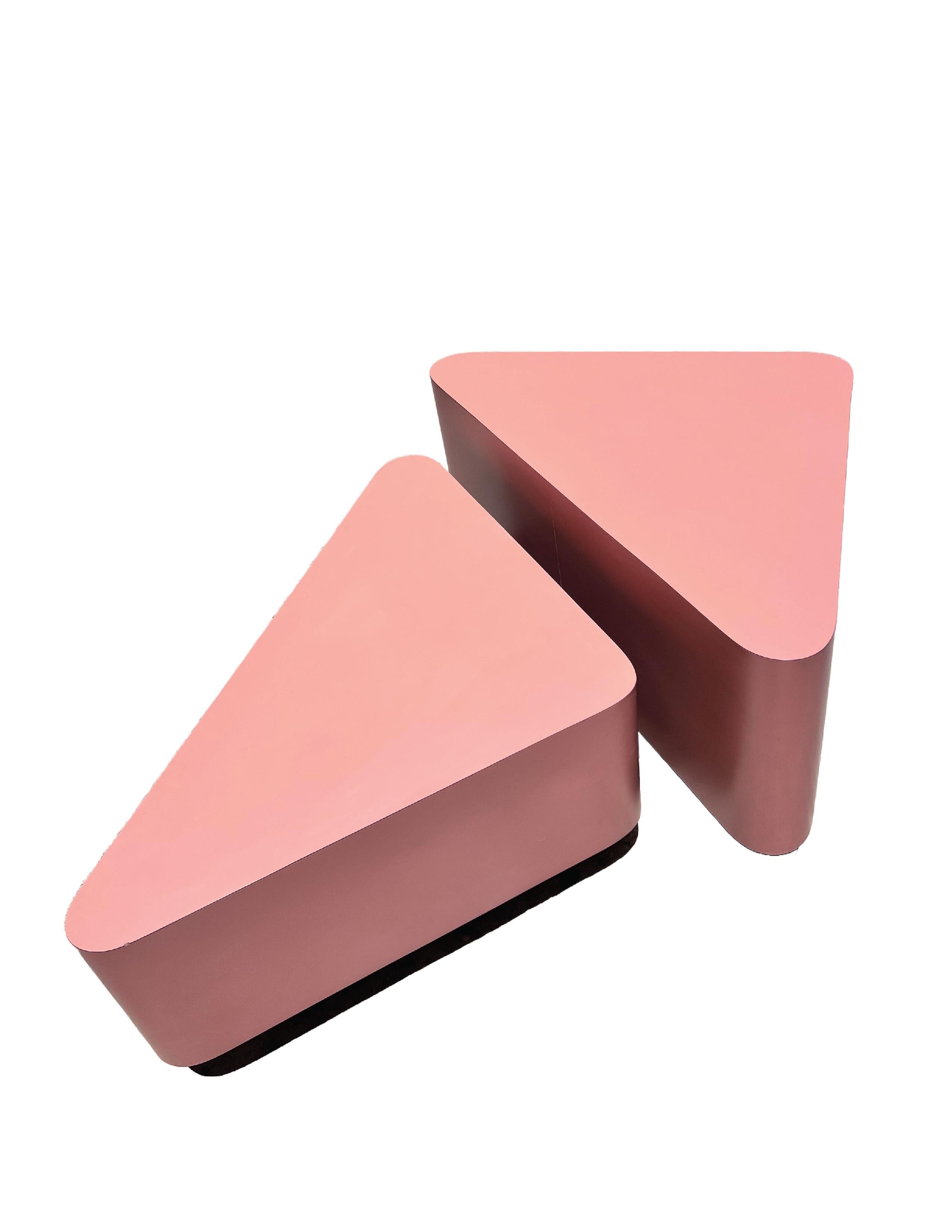 American Triangular Postmodern Coffee Table or Side Tables, Mauve or Pink Laminate, Large