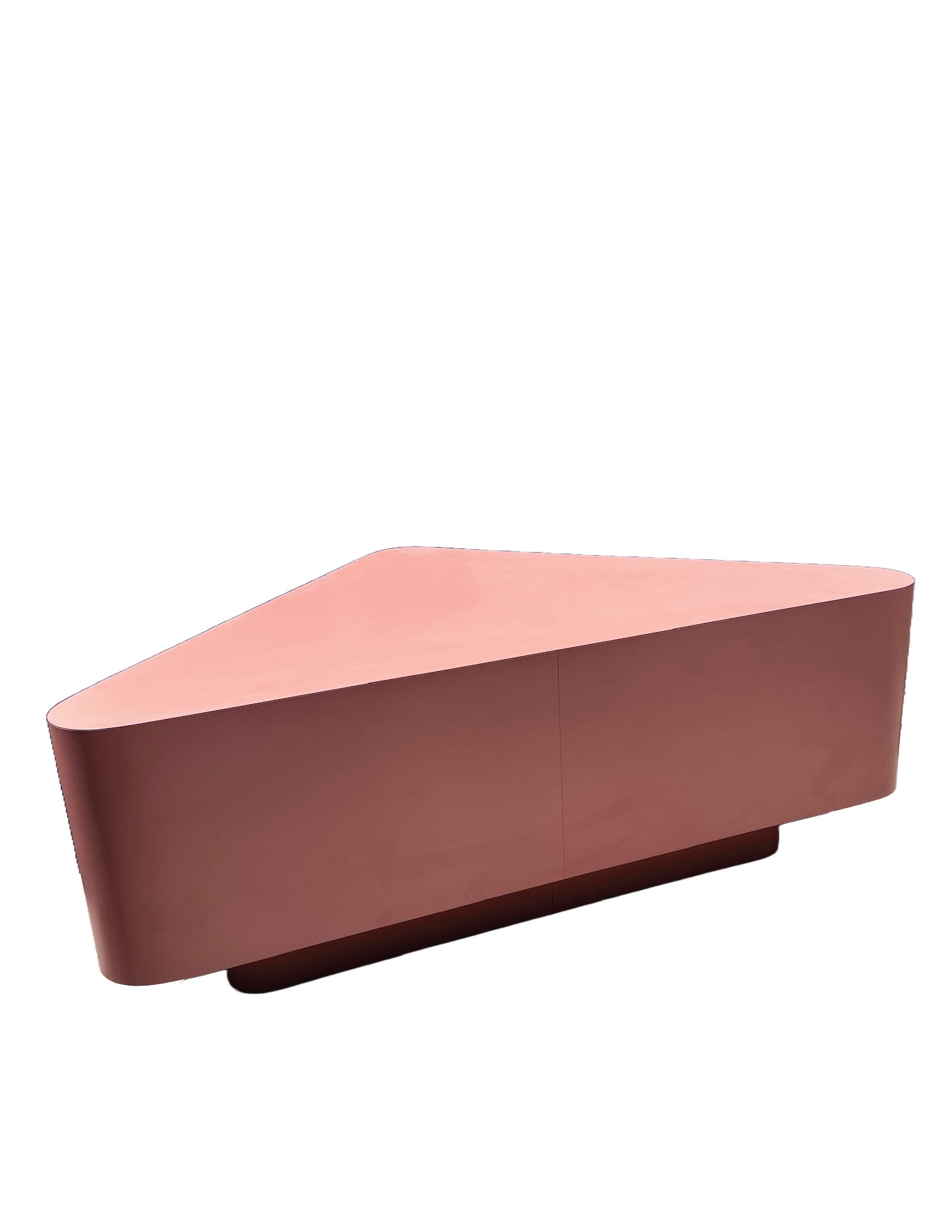 Triangular Postmodern Coffee Table or Side Tables, Mauve or Pink Laminate, Large In Good Condition In Albuquerque, NM