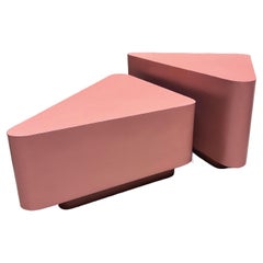 Triangular Postmodern Coffee Table or Side Tables, Mauve or Pink Laminate, Large