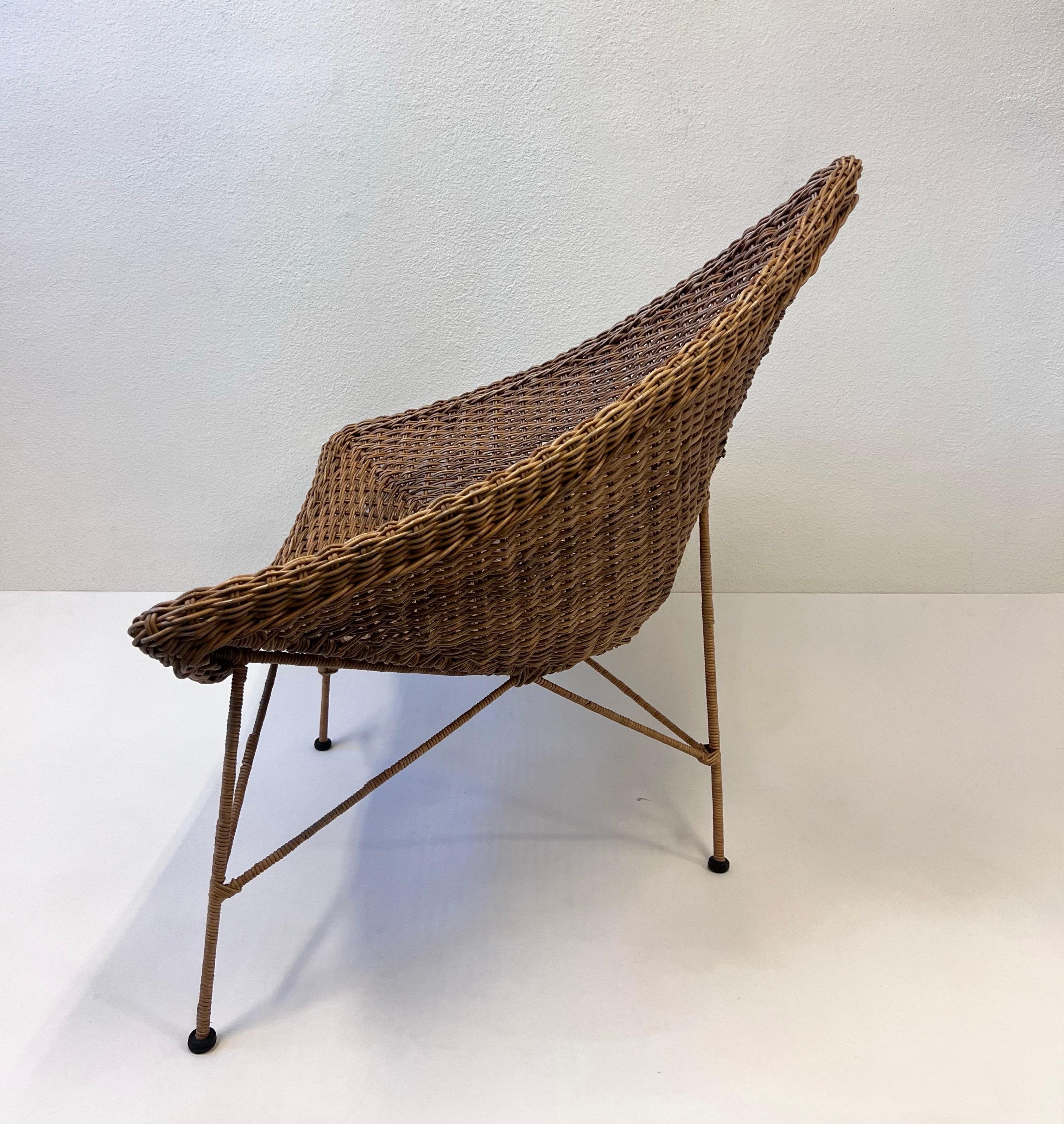 Mid-Century Modern Triangular Rattan Lounge Chair