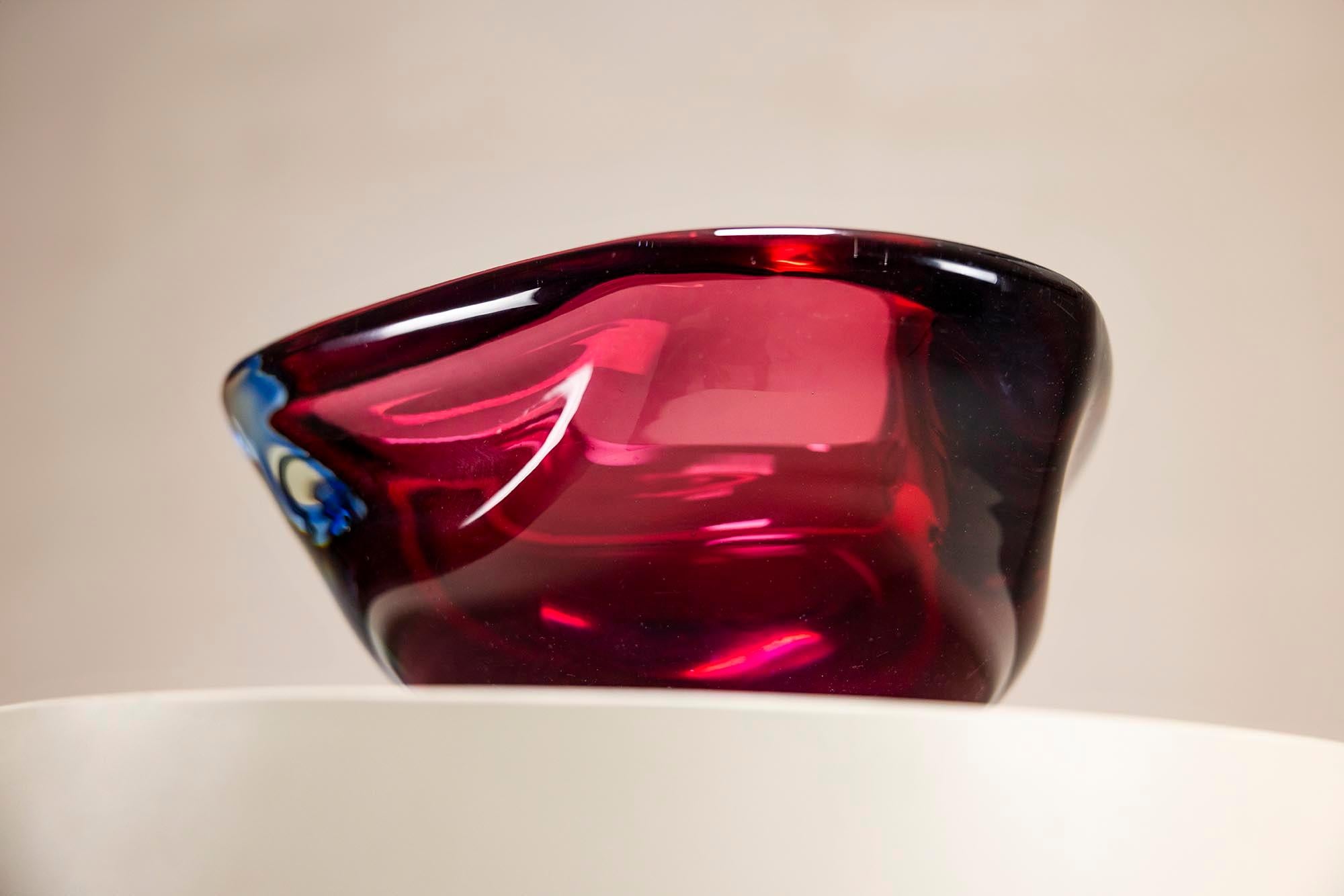 Triangular Sommerso Murano Glass Bowl by Flavio Poli, Italy 1950s 1