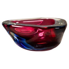 Triangular Sommerso Murano Glass Bowl by Flavio Poli, Italy 1950s