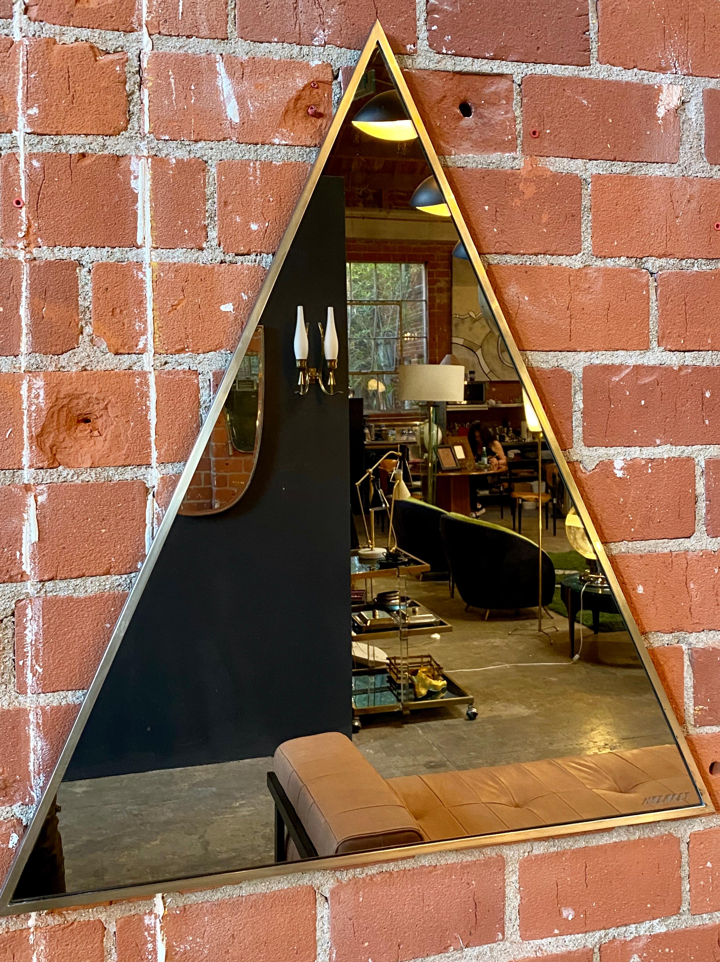 Modern Triangular Steel Framed Mirror by Romeo Rega, Nazaret, Italy, 1970s