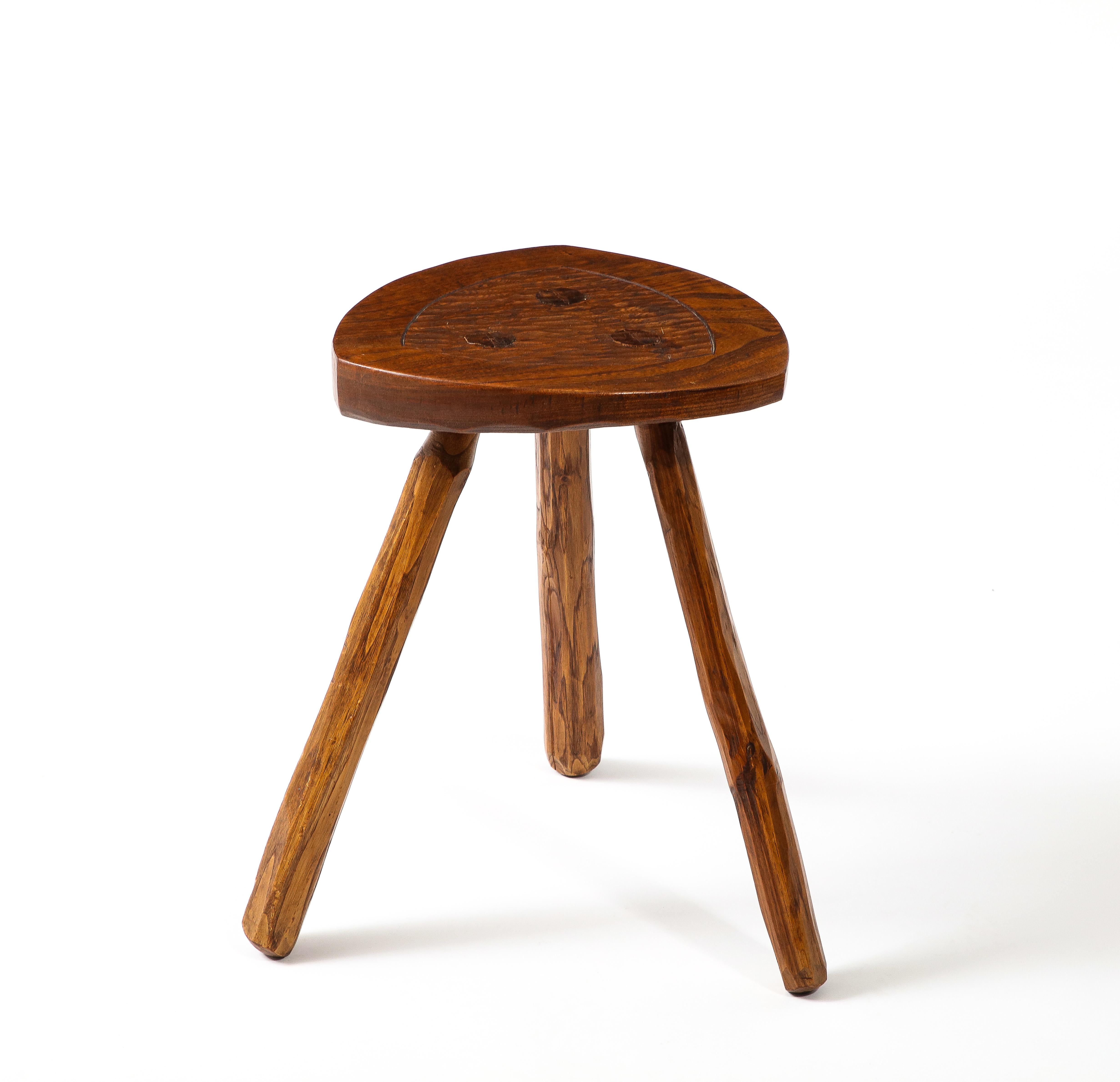 Triangular Stool in the Style of Marolles, France 1950 3