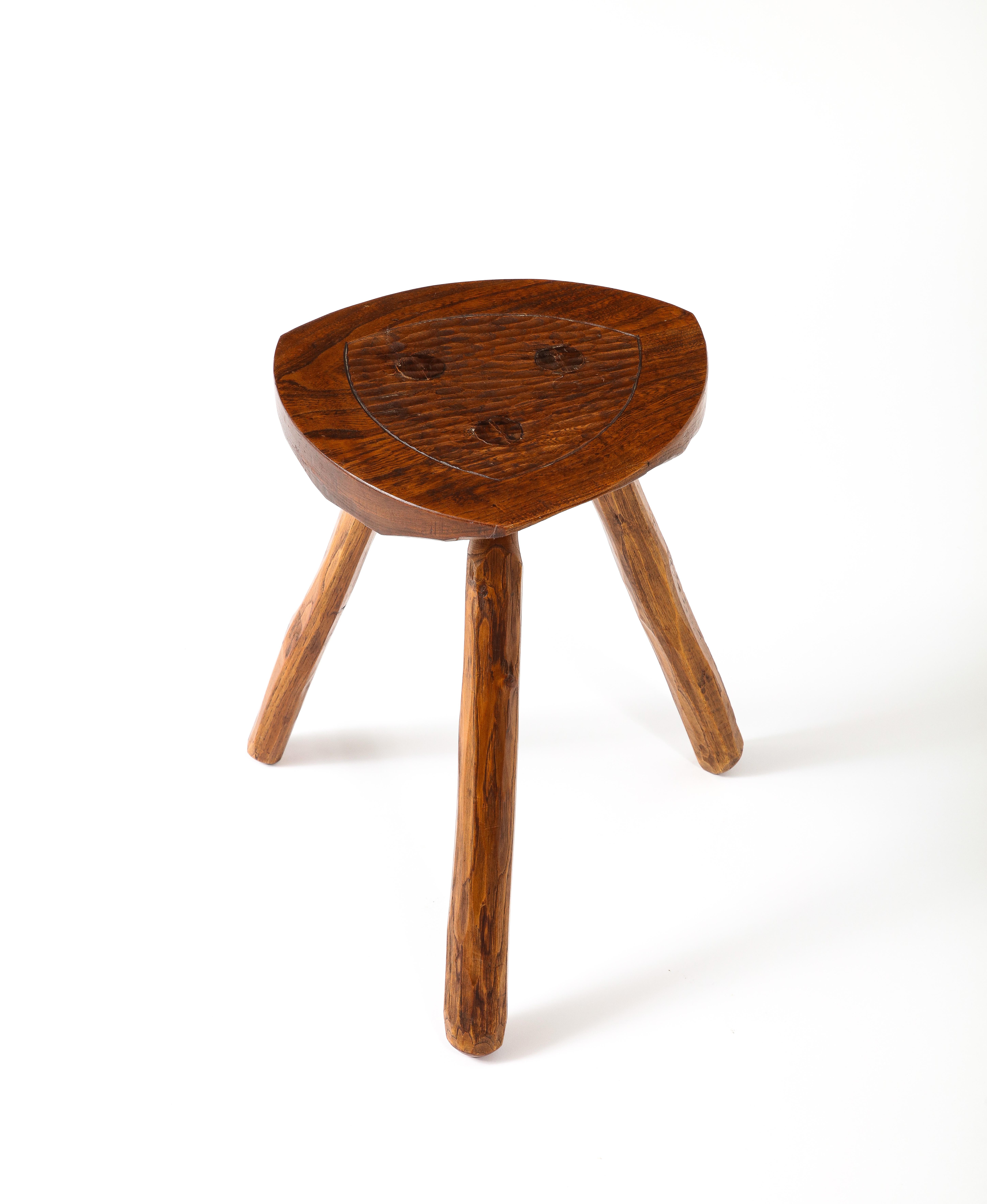Mid-Century Modern Triangular Stool in the Style of Marolles, France 1950