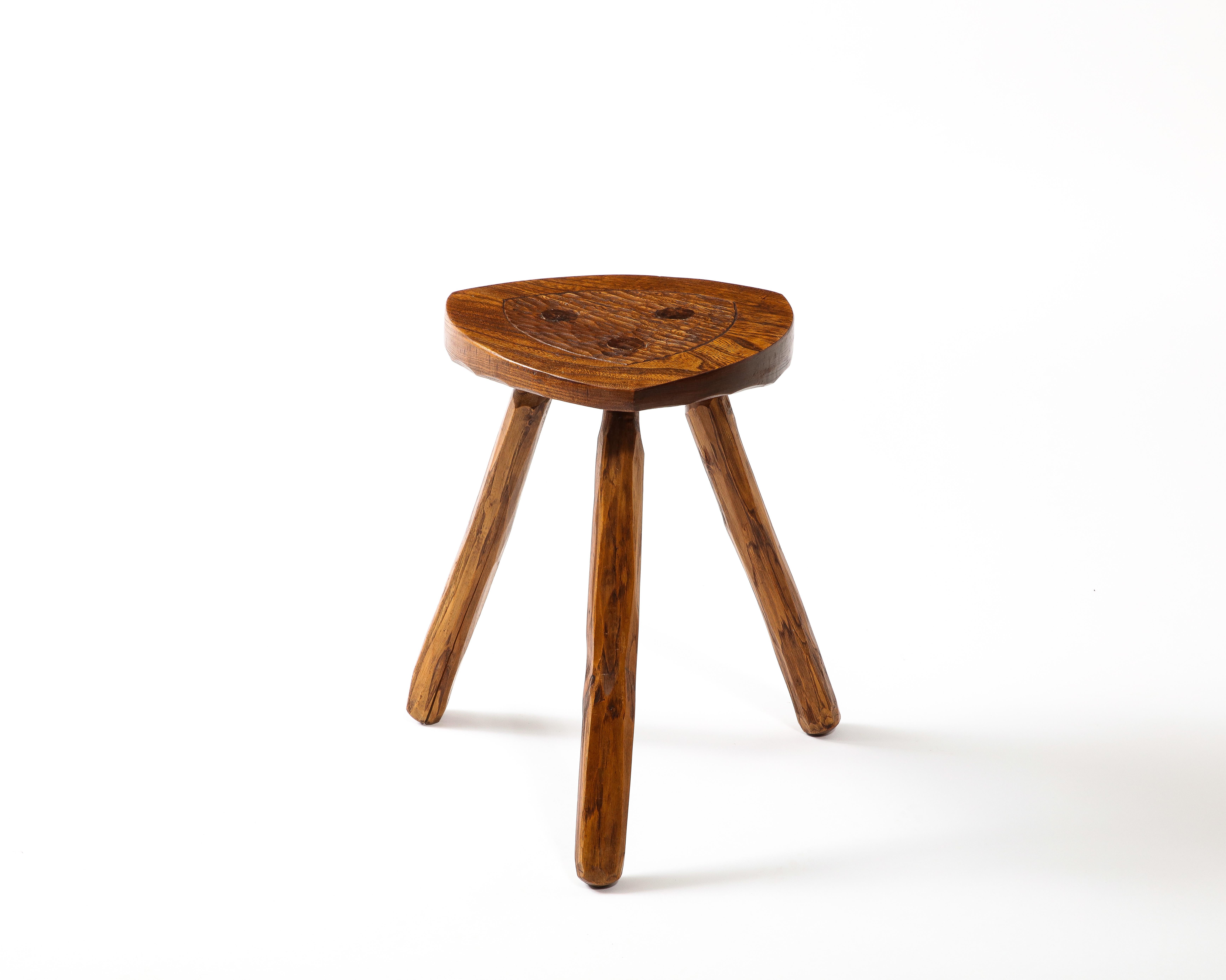 Oak Triangular Stool in the Style of Marolles, France 1950