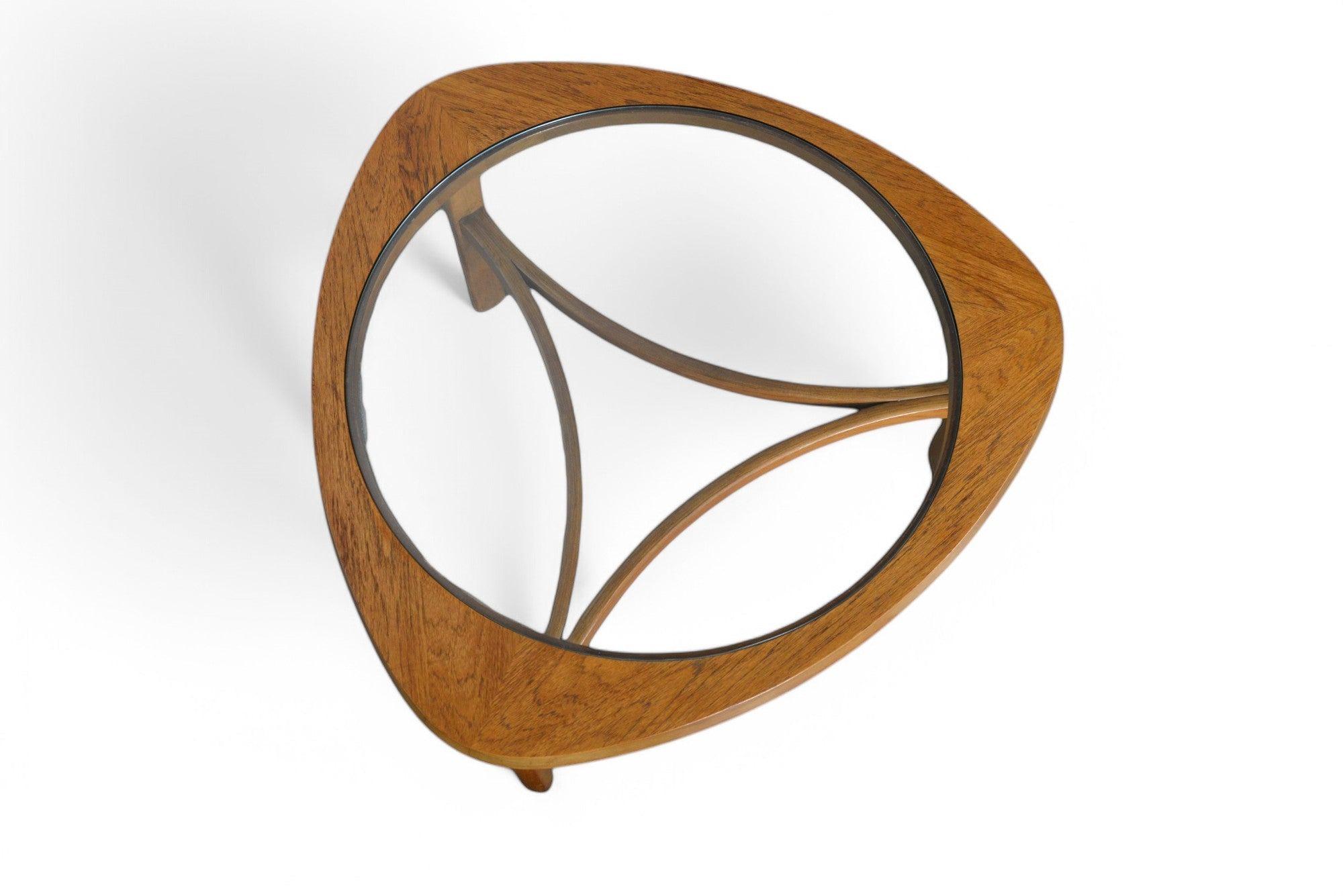 English Triangular Teak + Glass Coffee by Nathan For Sale