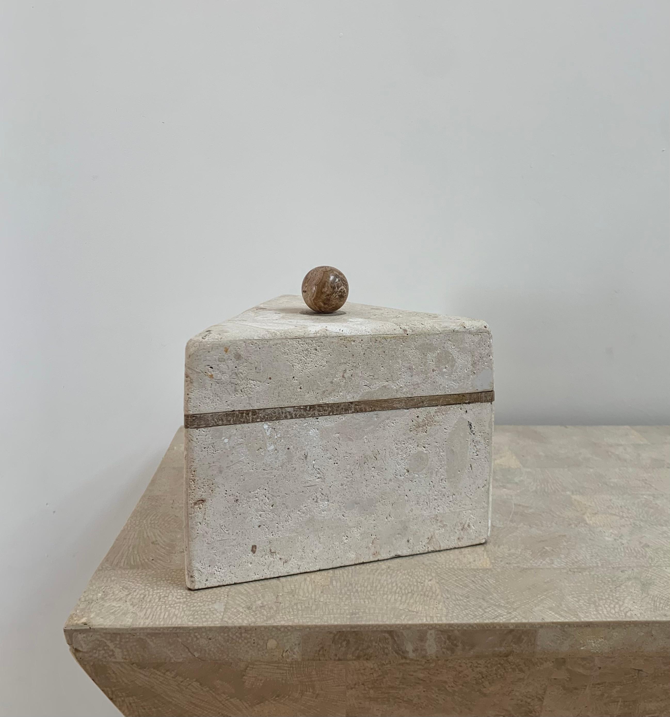 Post-Modern Triangular Travertine Jewelry Box by Maitland-Smith, 1970s