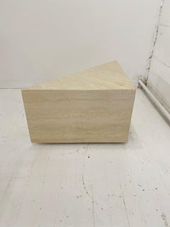 Triangular Travertine Table on Castors