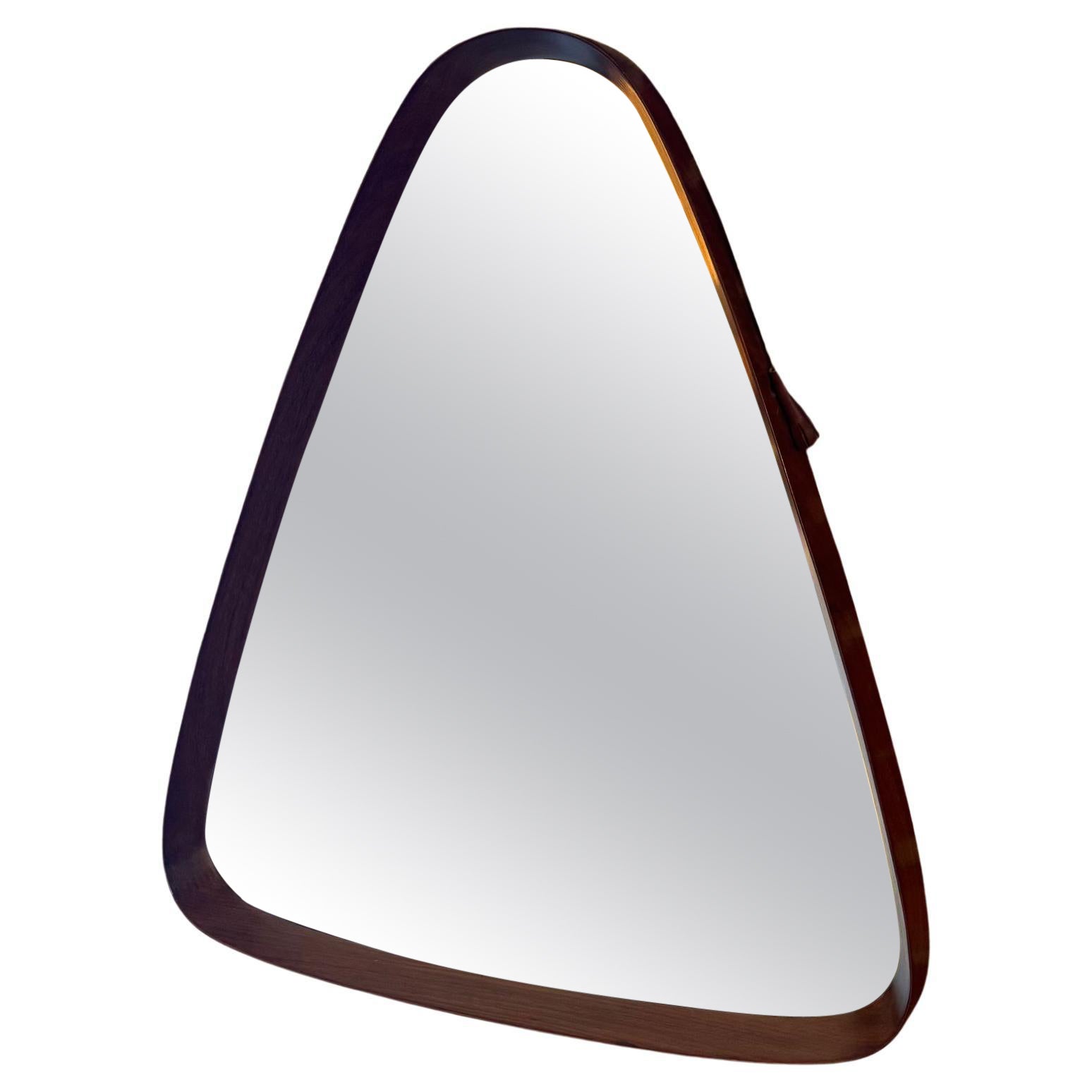 Triangular vintage teak mirror in vendita
