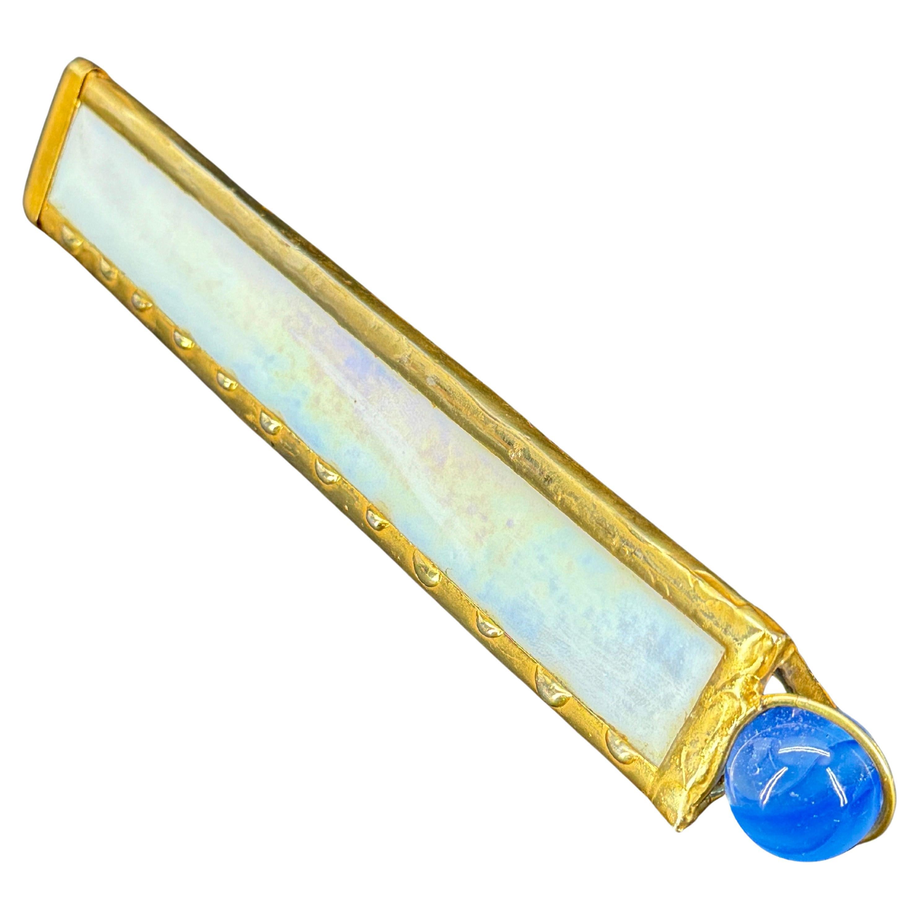 Triangular Vintage White Opaline Art Glass and Brass Kaleidoscope