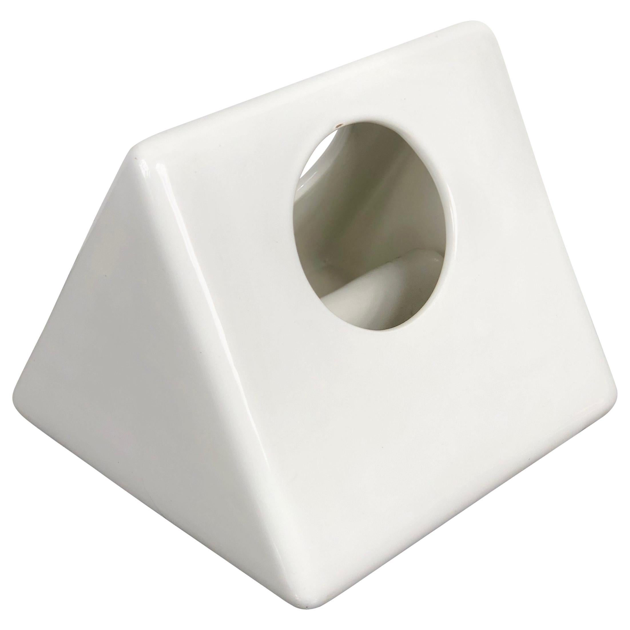 Triangular White Ceramics Vase signed by Gabbianelli, Italy, 1970s For Sale
