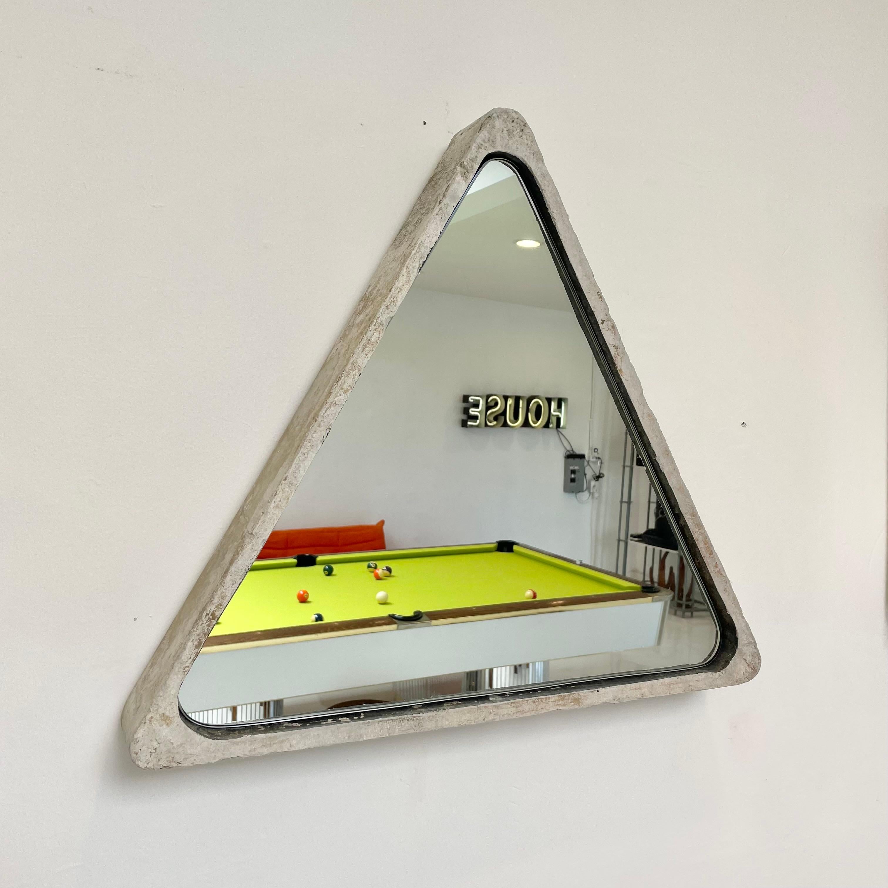 Triangular Willy Guhl Concrete Mirror, 1960s Switzerland In Good Condition In Los Angeles, CA
