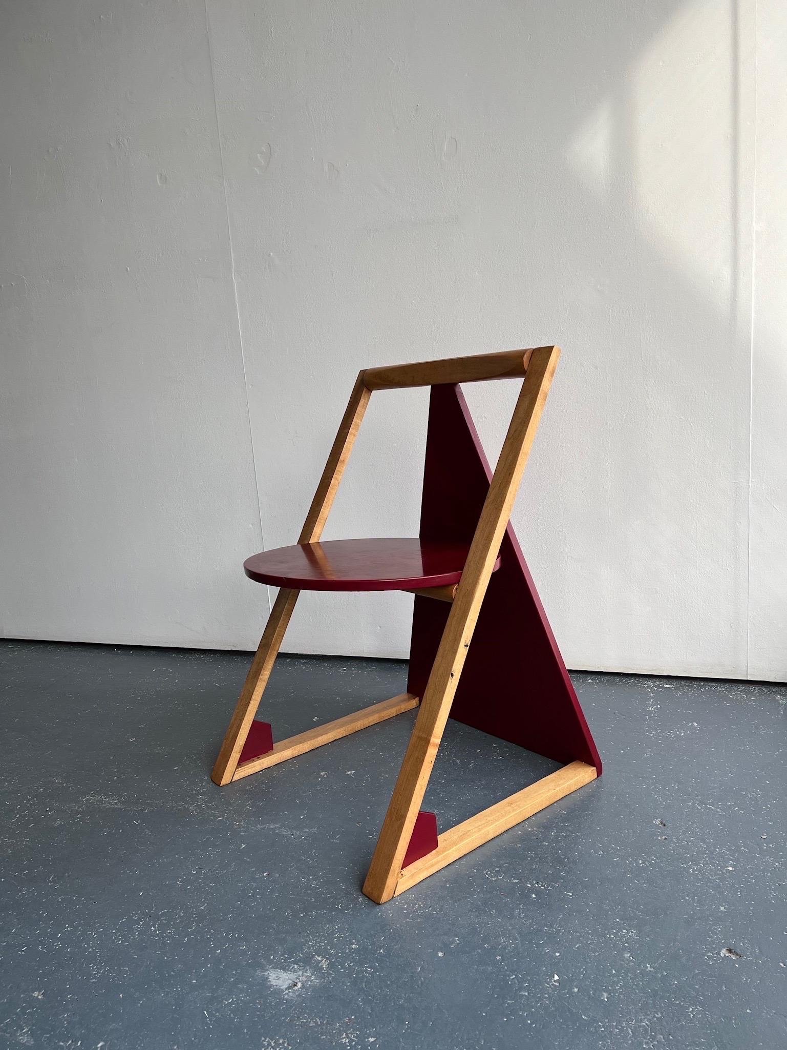 Late 20th Century Triangular Wooden Memphis Style Chair